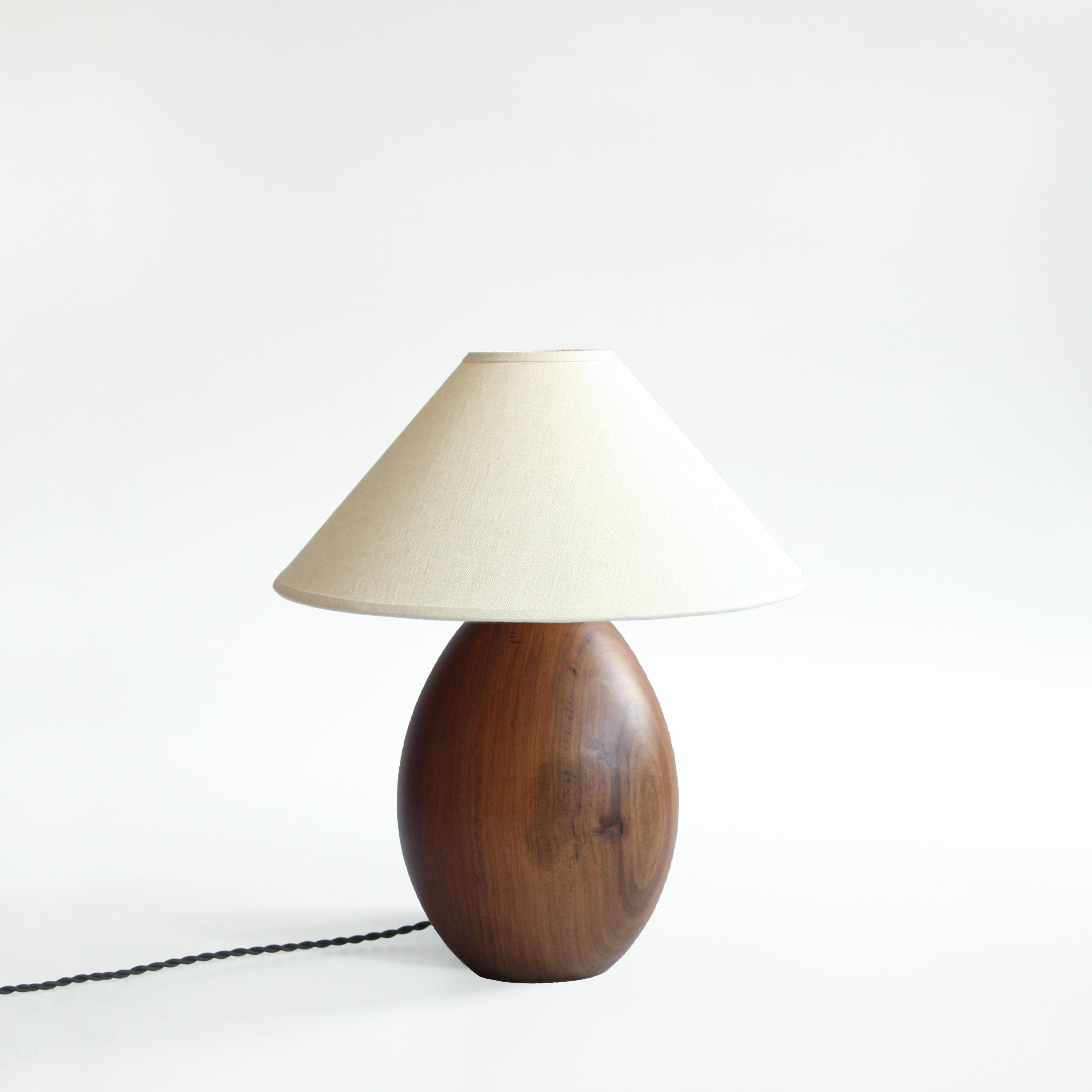 Mid-Century Modern Tropical Hardwood Lamp and White Linen Shade, Small Medium, Árbol Collection, 26