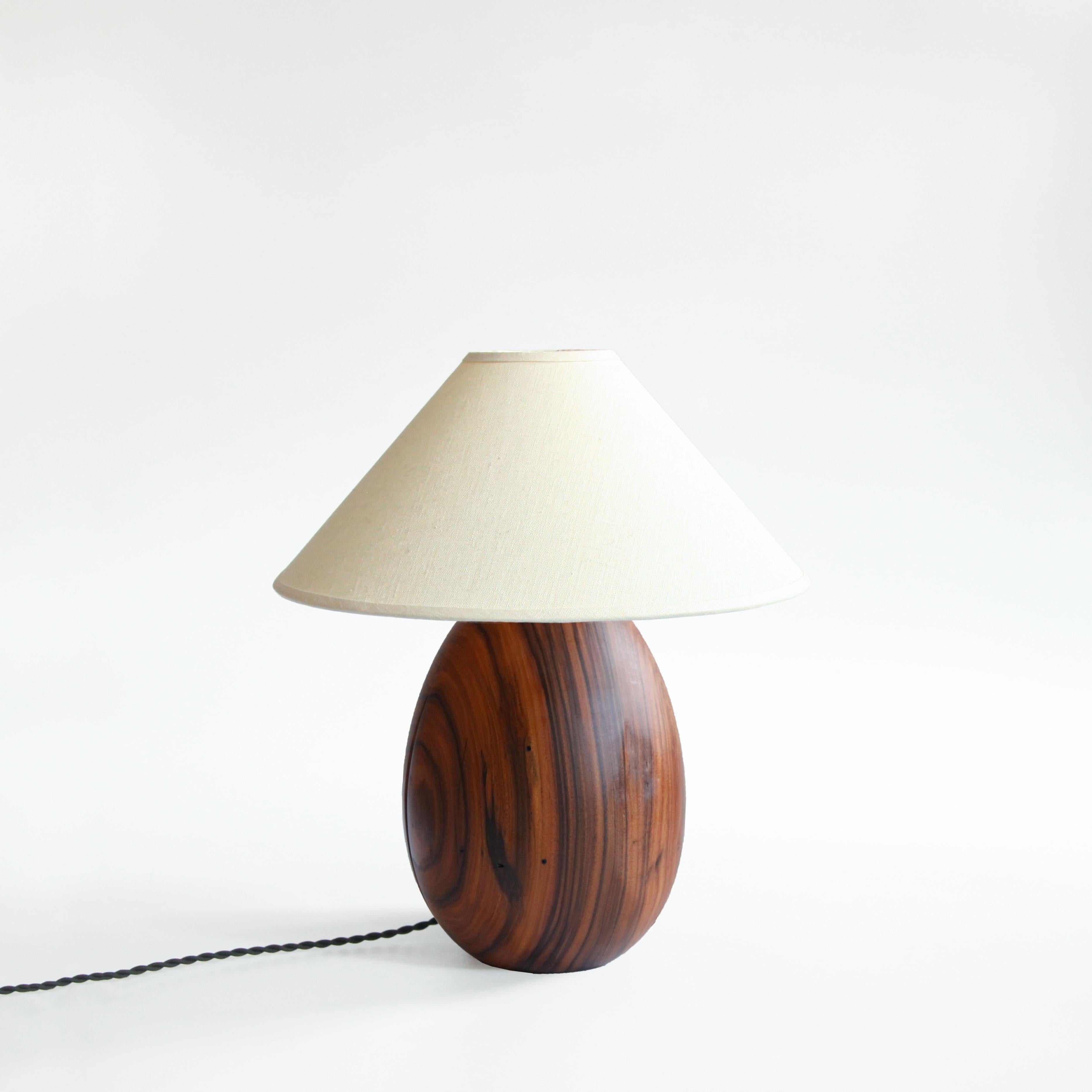 Mid-Century Modern Tropical Hardwood Lamp and White Linen Shade, Small Medium, Árbol Collection, 28 For Sale