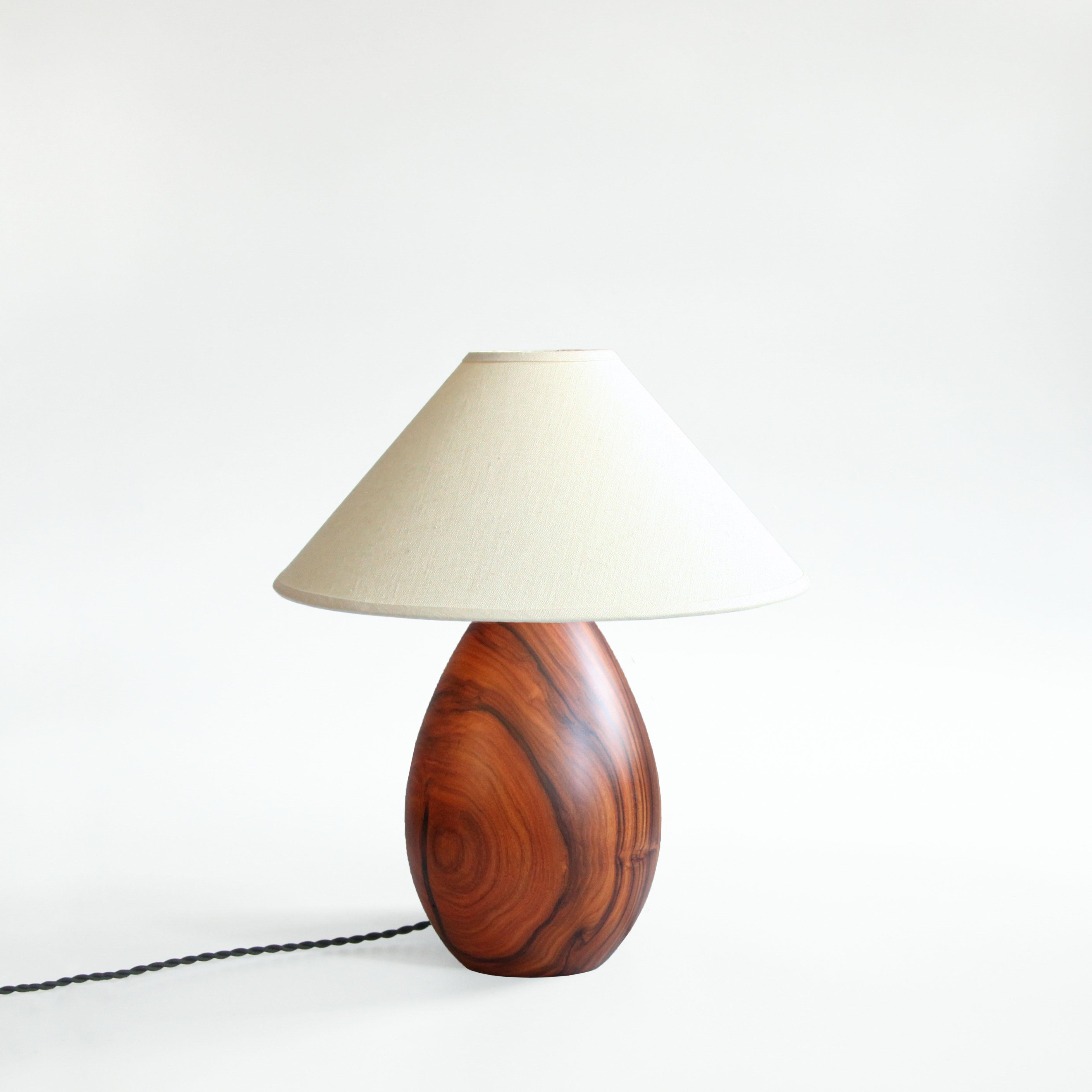 Mid-Century Modern Tropical Hardwood Lamp and White Linen Shade, Small Medium, Árbol Collection, 29 For Sale