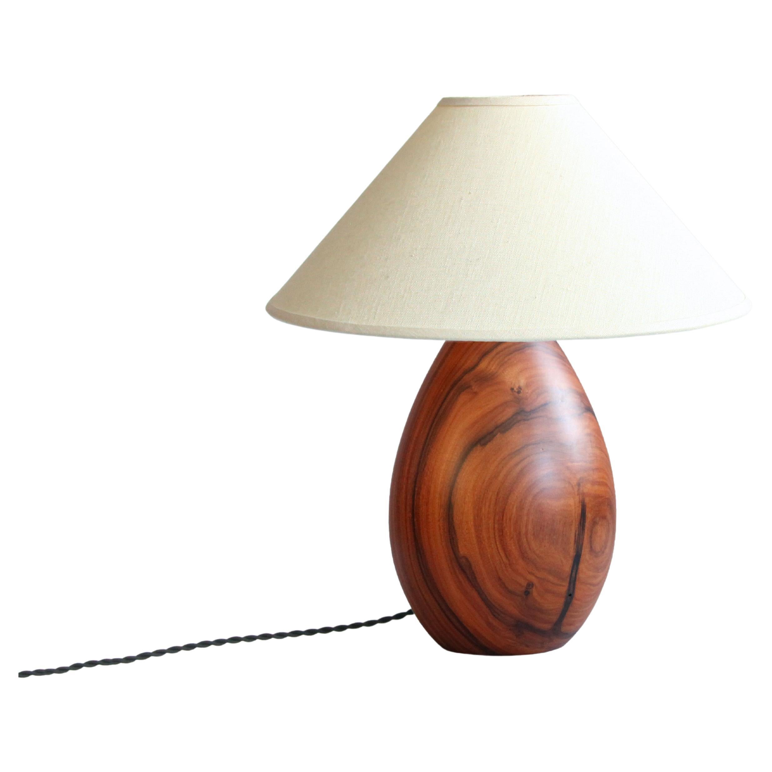 Tropical Hardwood Lamp and White Linen Shade, Small Medium, Árbol Collection, 29 For Sale