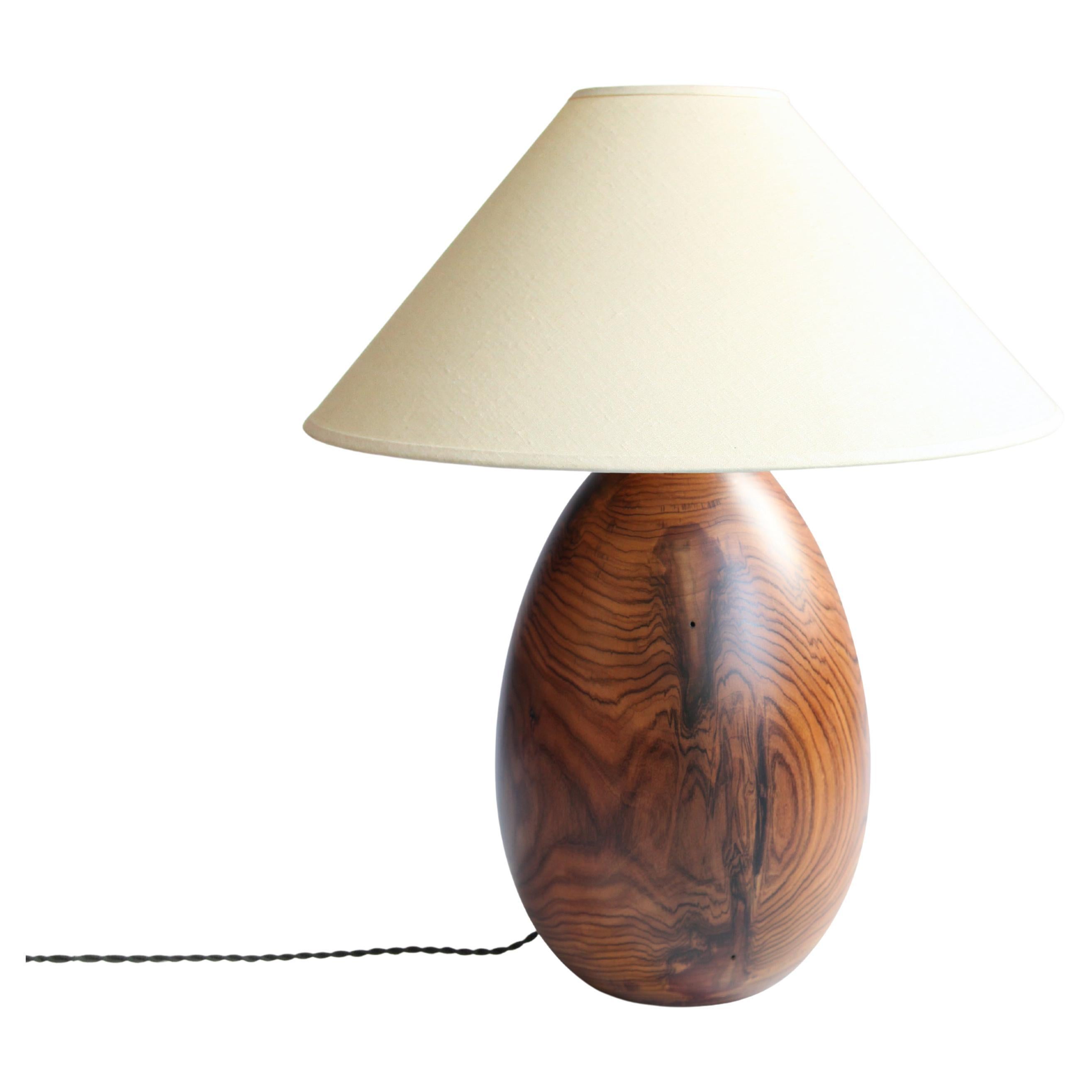 Tropical Hardwood Lamp + White Linen Shade, Medium Large, Árbol Collection, 42 For Sale