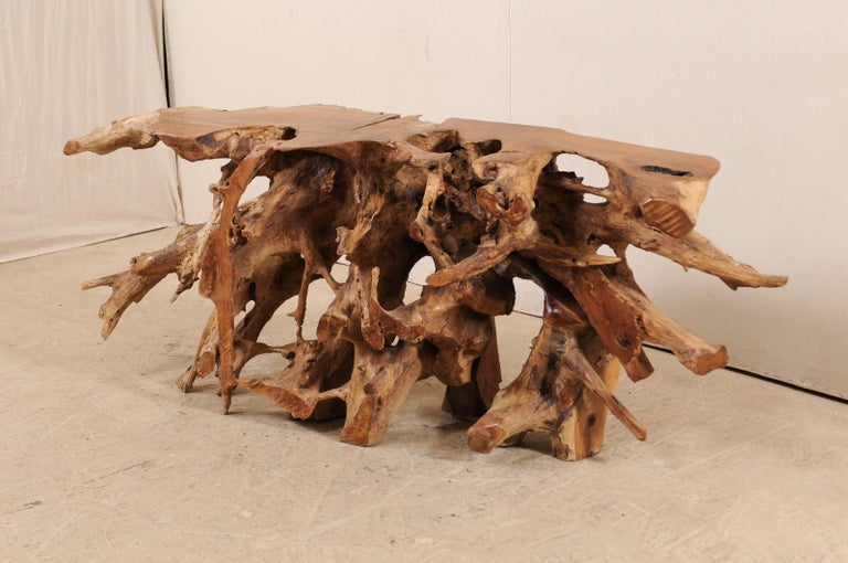 Natural Teak Root Console Table, 6 Feet Long Console Table