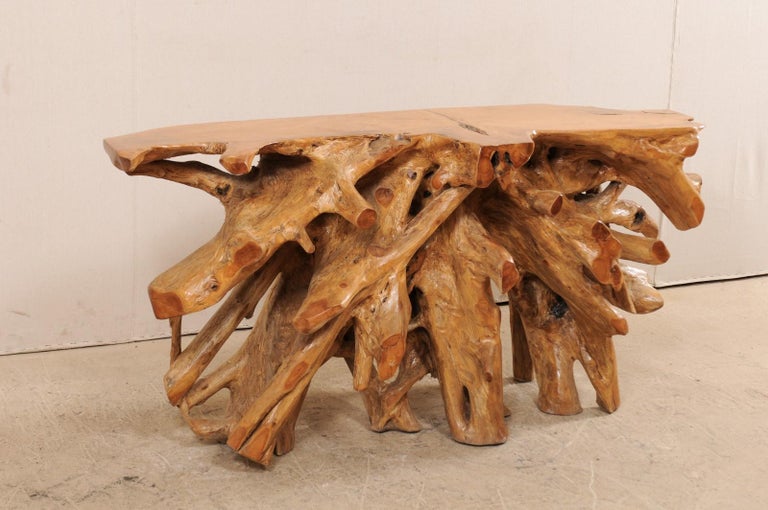 Tropical Hardwood Teak Root Console Table with Intertwining Wood Roots
