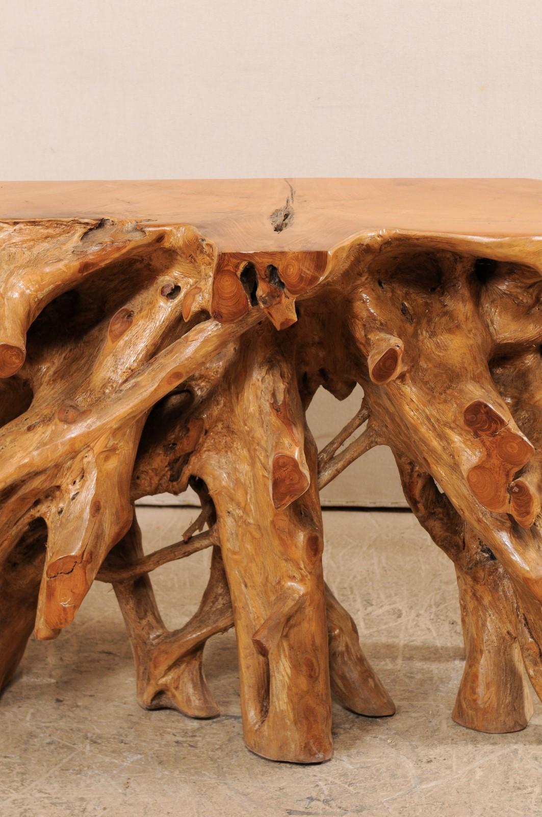 Contemporary Tropical Hardwood Teak Root Console Table with Intertwining Wood Roots