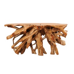 Tropical Hardwood Teak Root Console Table with Intertwining Wood Roots