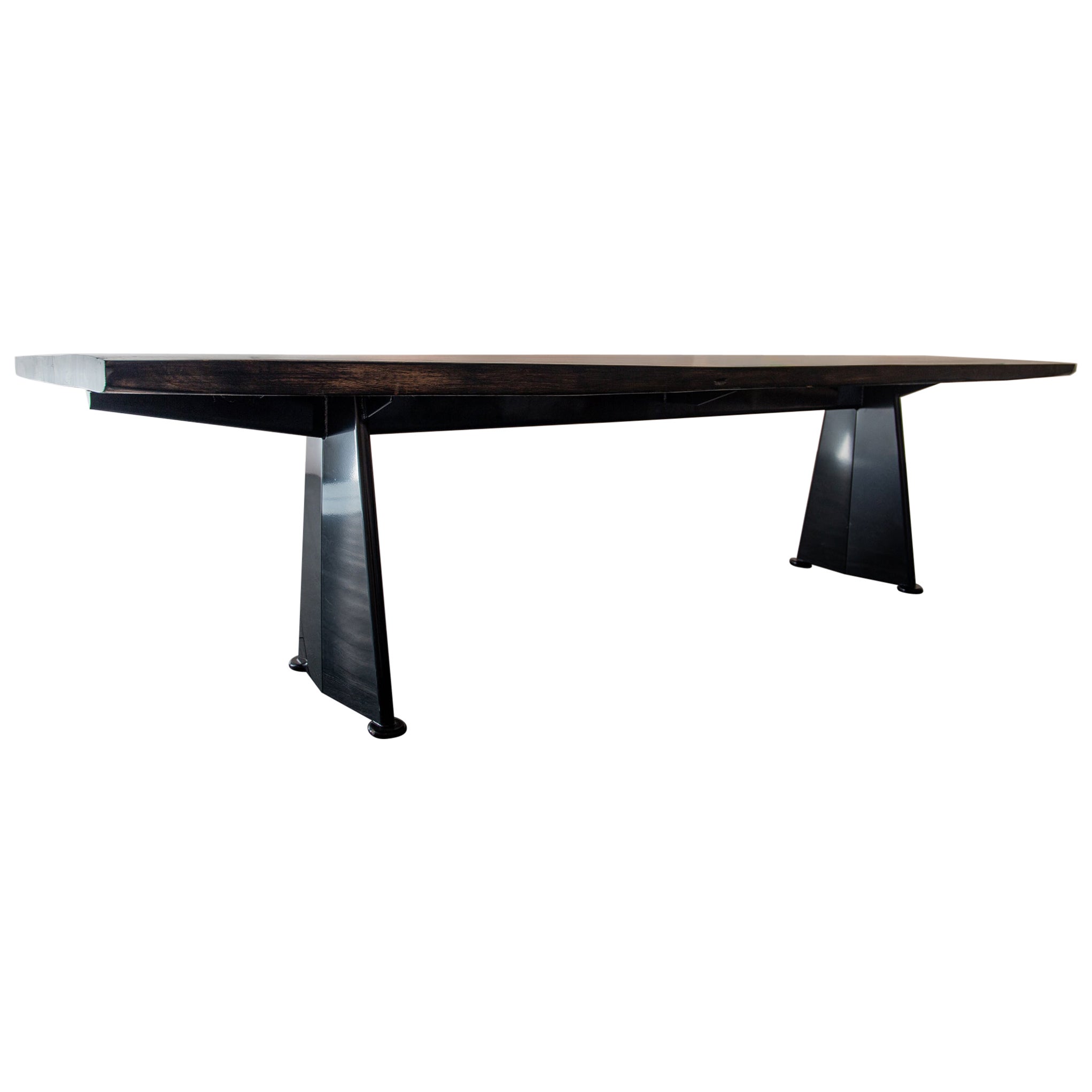 Tropical Hardwood Top Trapeze Table by Jean Prouvé