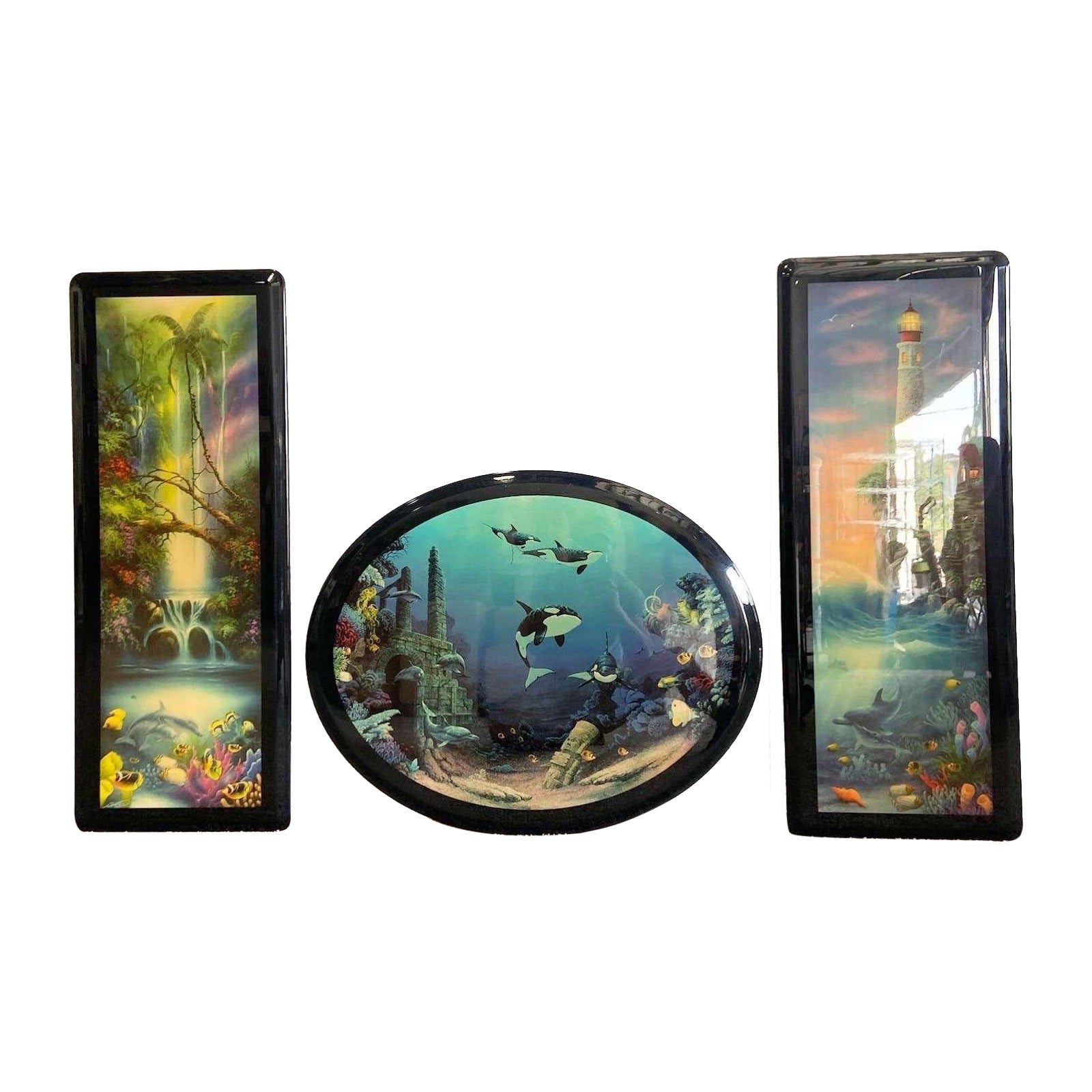 Tropische lackierte Epoxy Oceanic Kunstwerke - 3 Pieces im Angebot