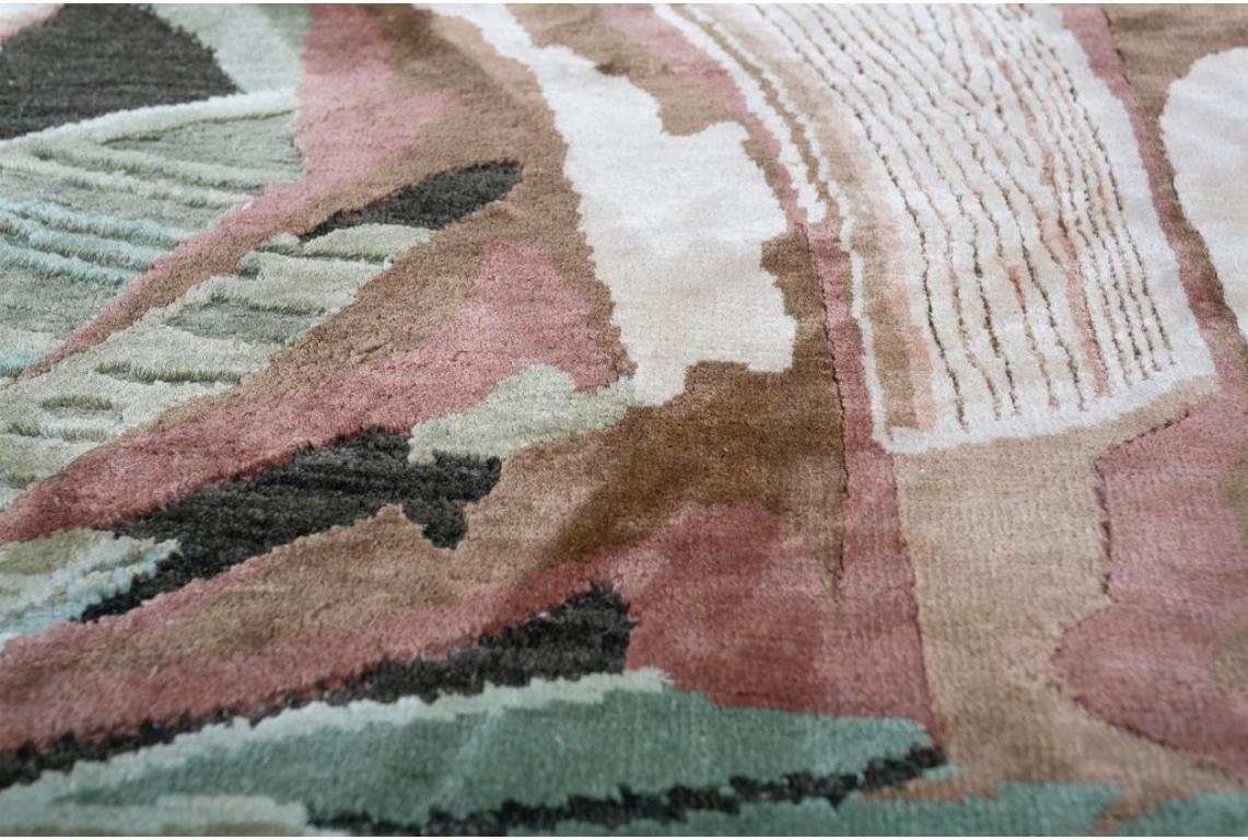 Indian Tropical Lagoon Surf Green & Surf Green 240x360 cm Hand Knotted Rug For Sale