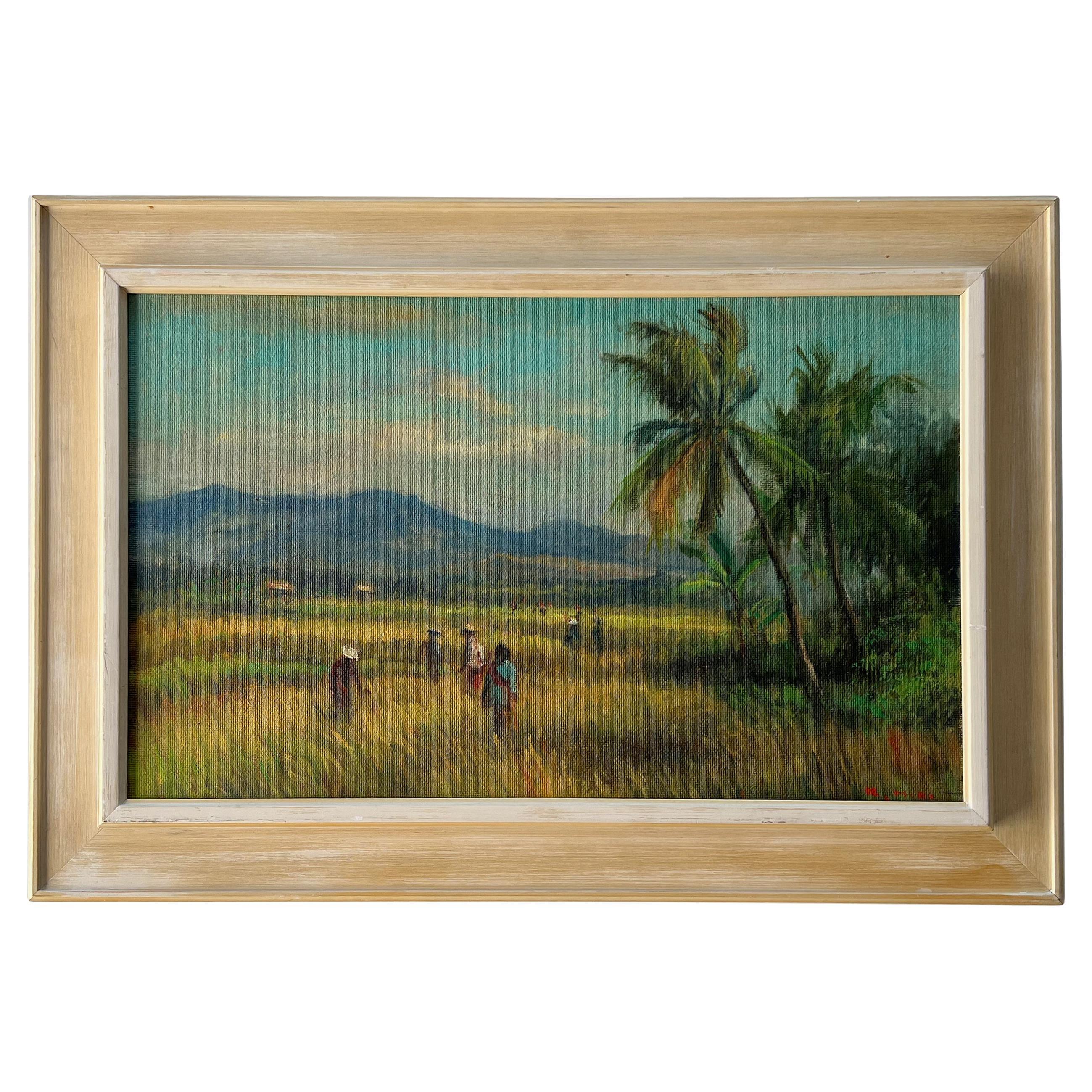 Tropical Landscape - Oil on panel For Sale