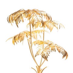 Tropical Leaves Floor Lamp in Gold Metal Handmade
