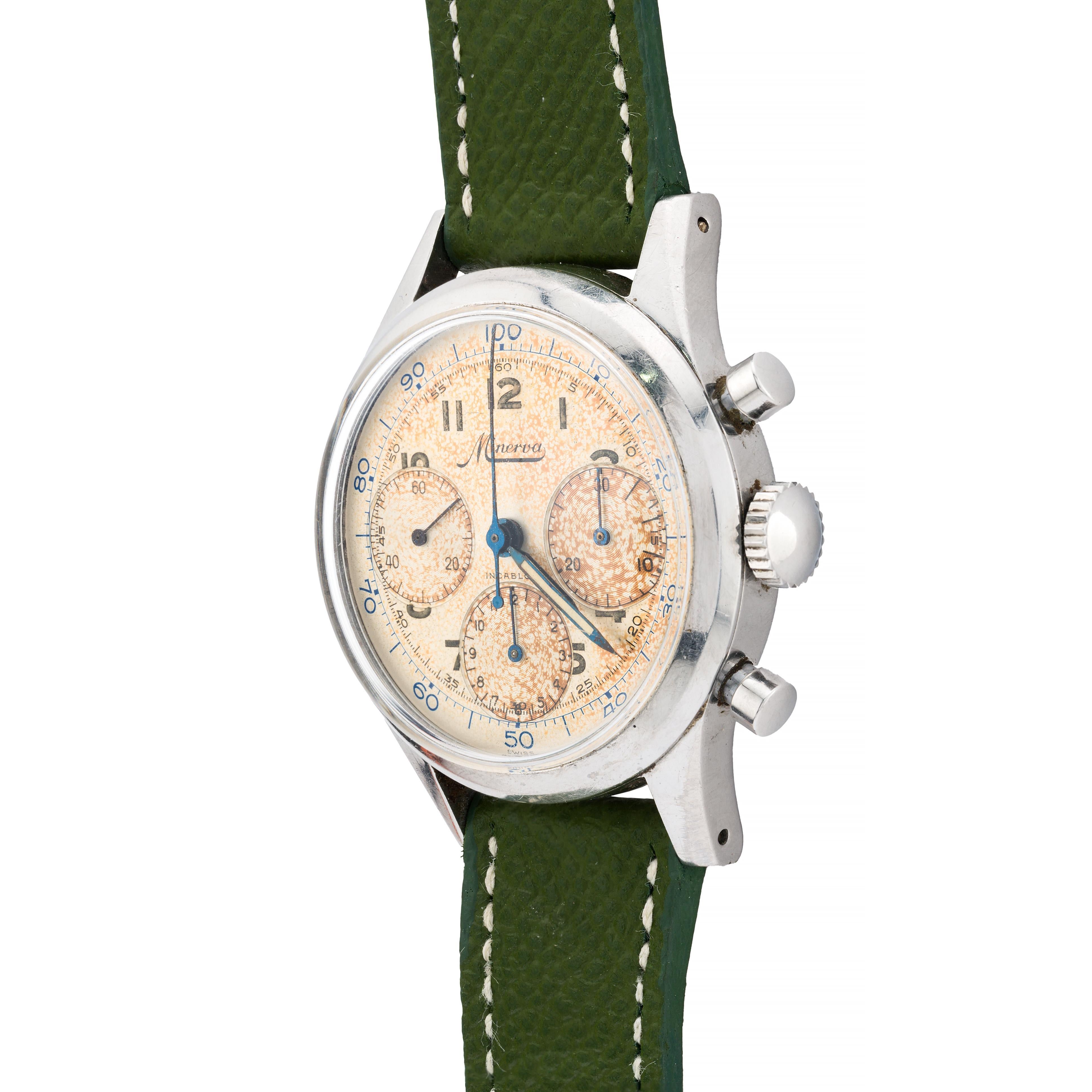 De los hombres Cronógrafo Tropical Minverva VD712 Triple Registro Valjoux 72 Circa 1950's