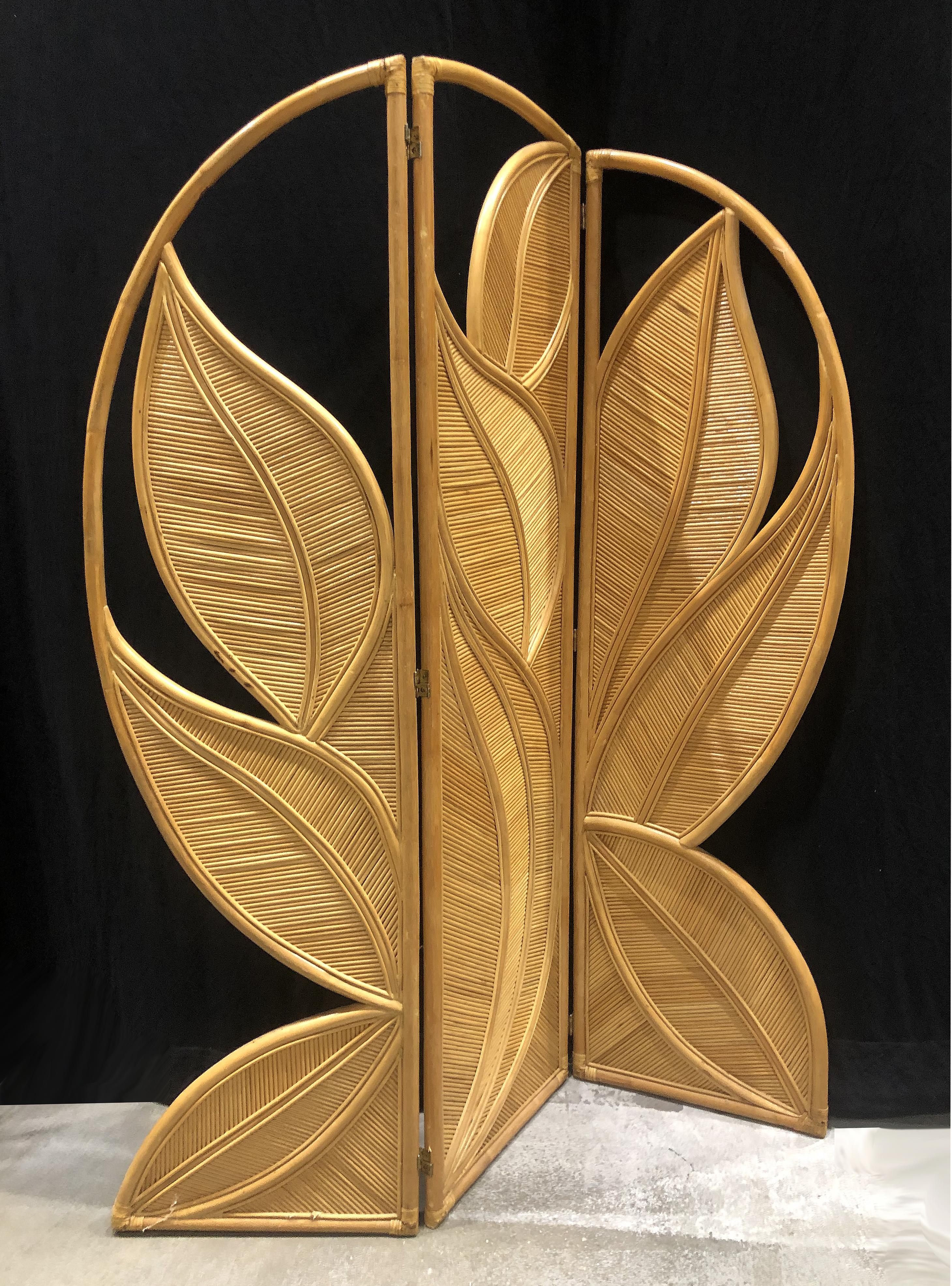 Late 20th Century Tropical Modern 3-Panel Folding Screen/Room Divider, 1970s