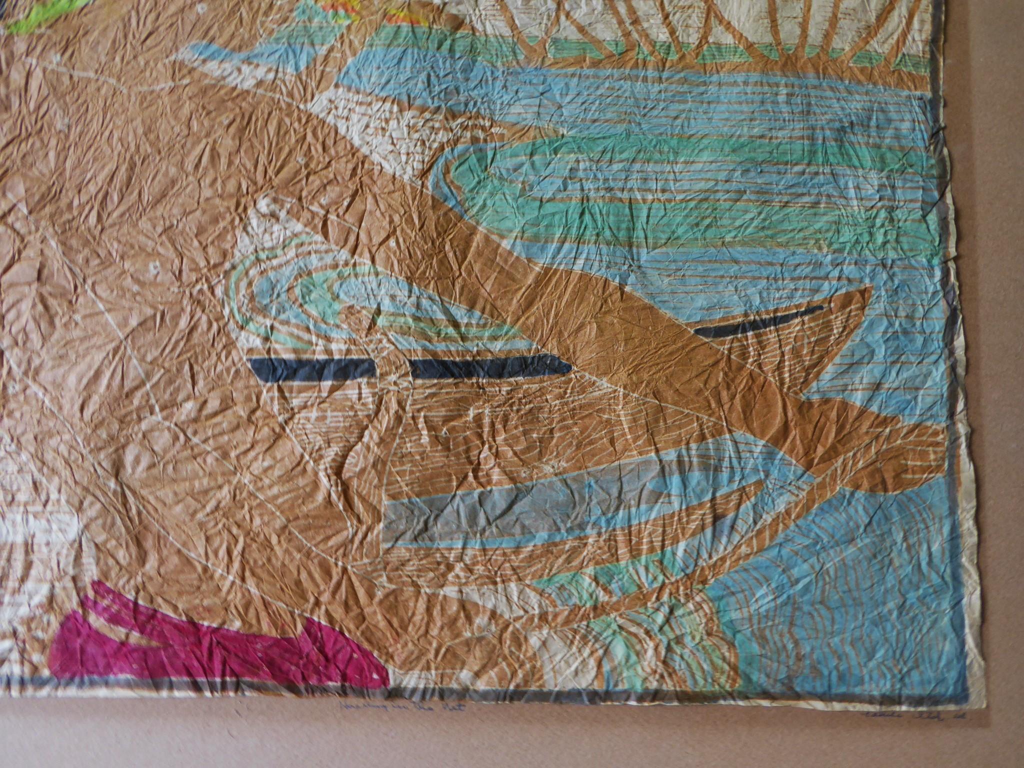 Tropisches modernes Aquarell/Handgefertigtes Papier „Hauling in the Net“ Tahiti 1950er Jahre im Angebot 4