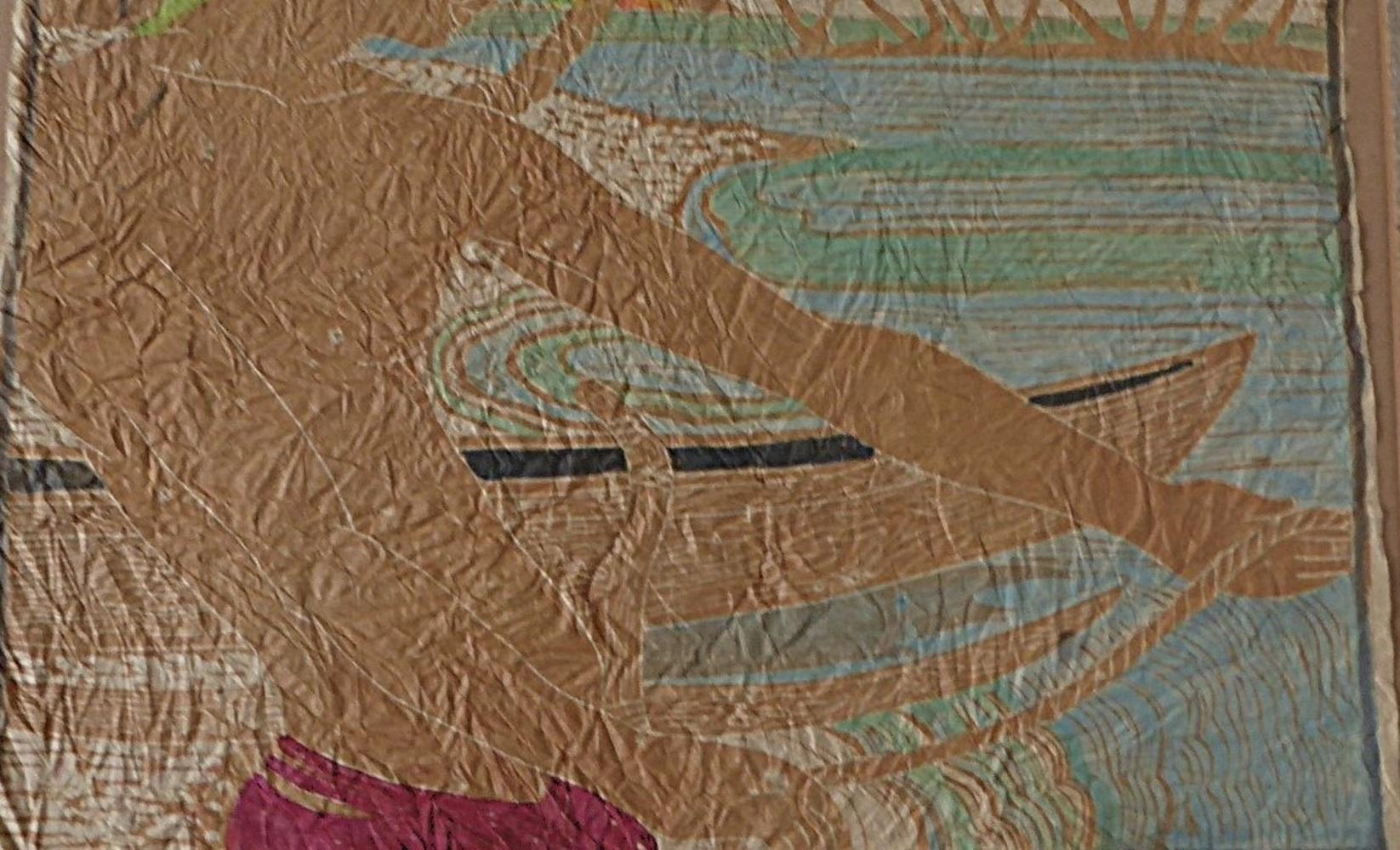Tropisches modernes Aquarell/Handgefertigtes Papier „Hauling in the Net“ Tahiti 1950er Jahre im Angebot 5