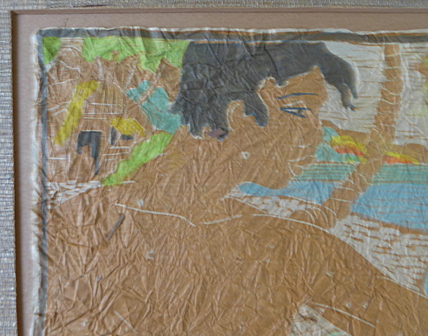 Tropisches modernes Aquarell/Handgefertigtes Papier „Hauling in the Net“ Tahiti 1950er Jahre im Angebot 2