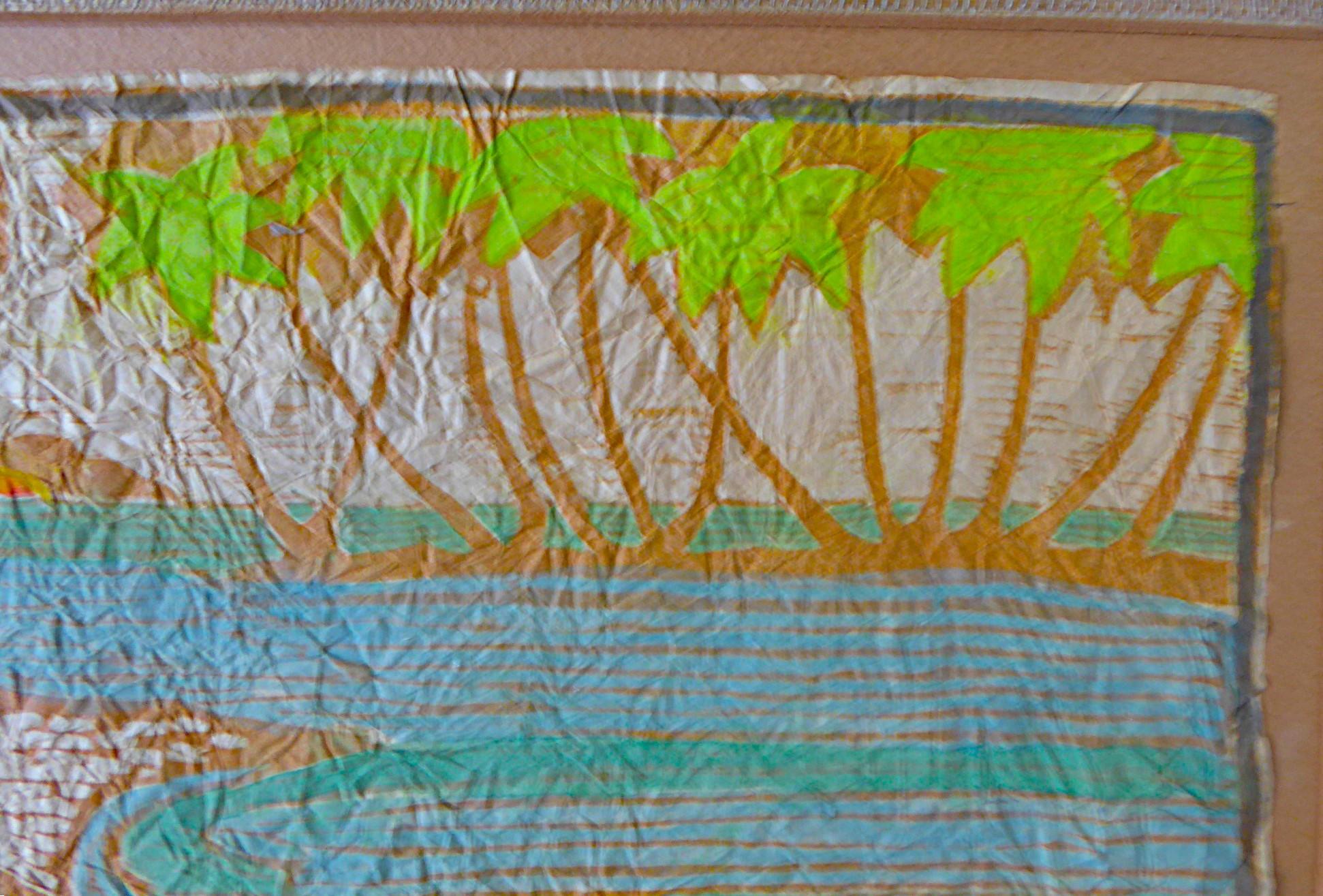Tropisches modernes Aquarell/Handgefertigtes Papier „Hauling in the Net“ Tahiti 1950er Jahre im Angebot 3