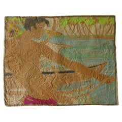 Aquarelle moderne tropicale/ Papier fait main "Hauling in the Net" Tahiti 1950s