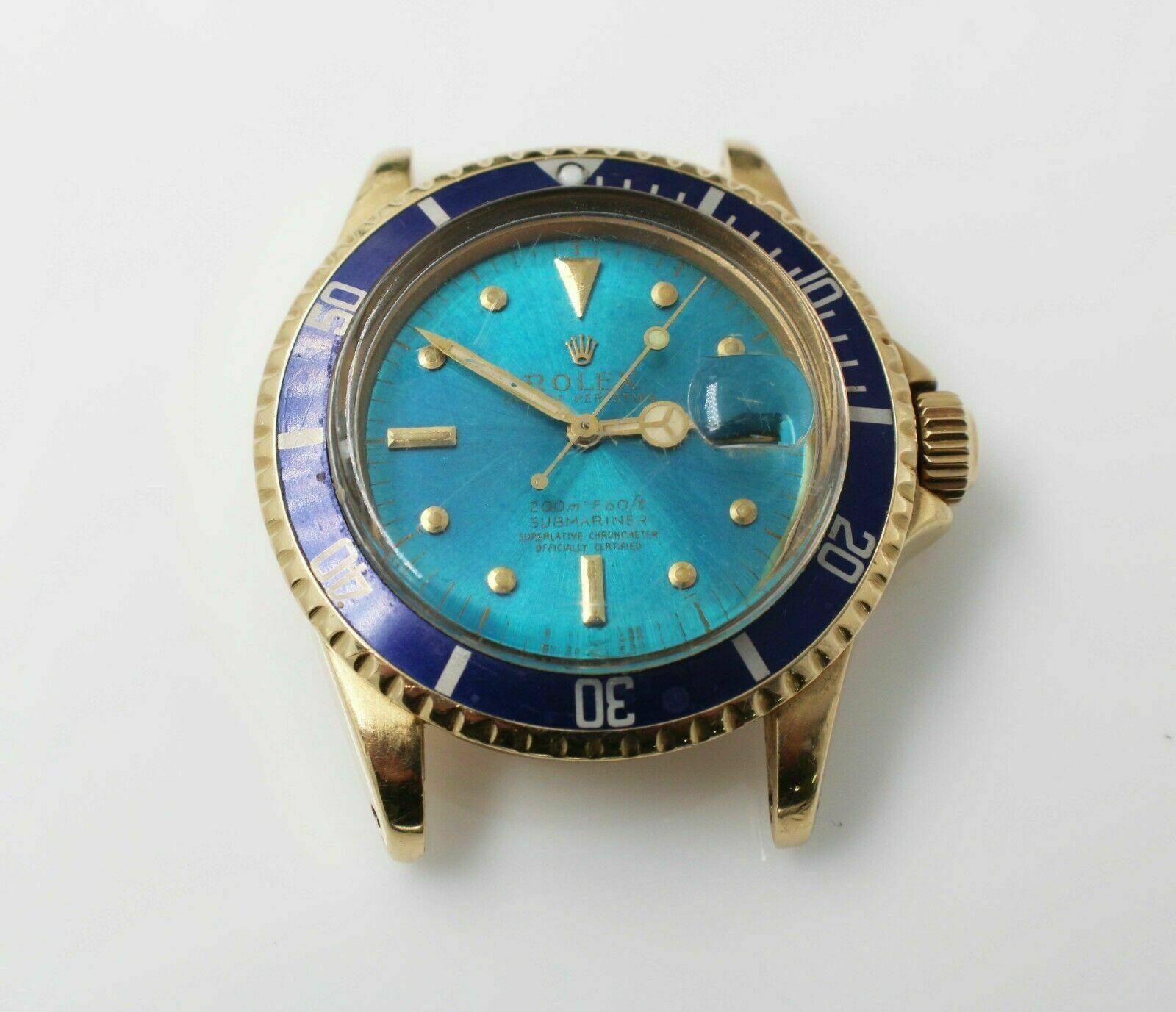 Cadran Téton Tropical Vintage Rolex Submariner 1680 Bleu Or 18 Karat Rare 4
