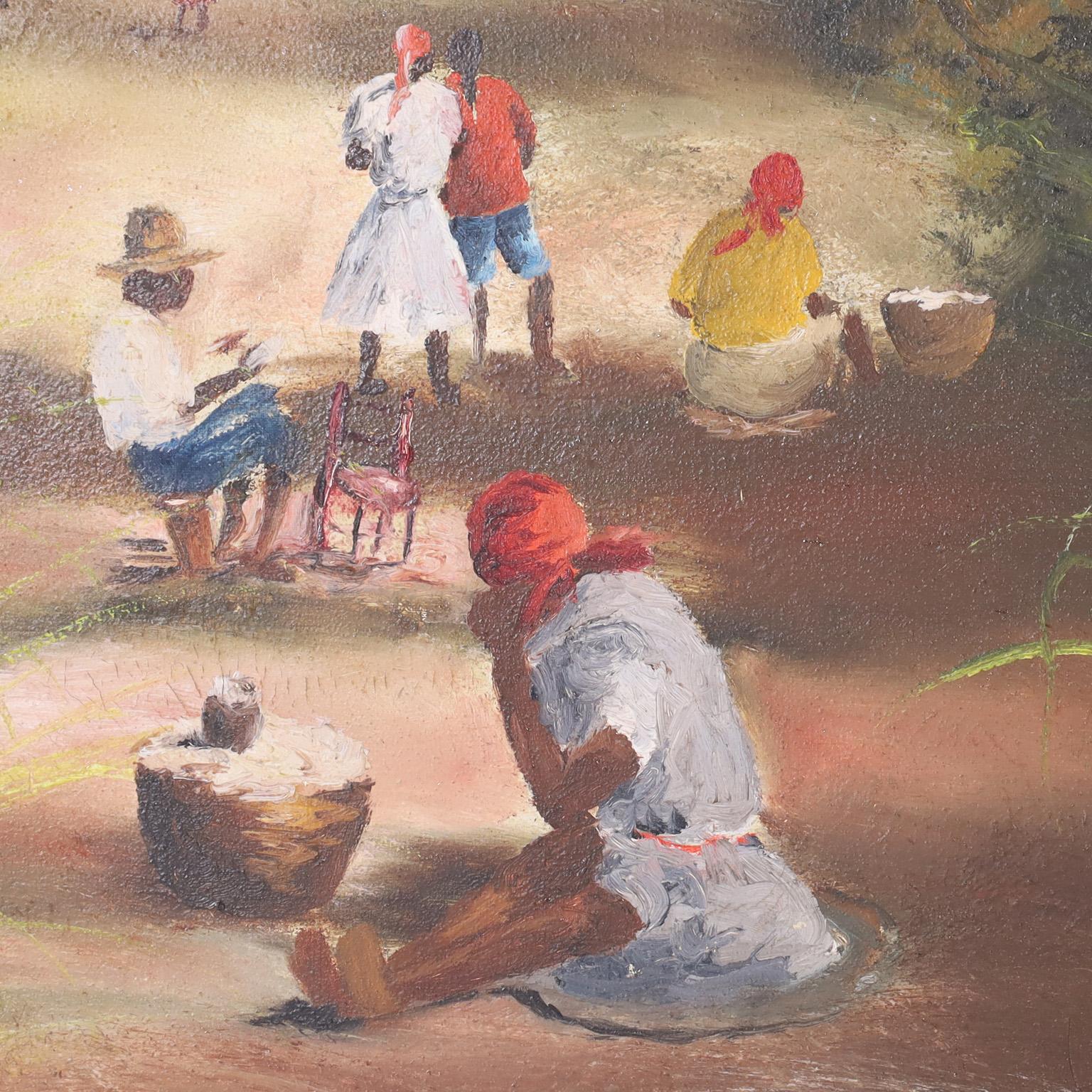 Tropical Oil Painting on Canvas of a Haitian Road For Sale 1