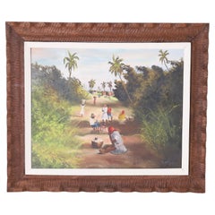 Tropical Oil Painting on Canvas of a Haitian Road