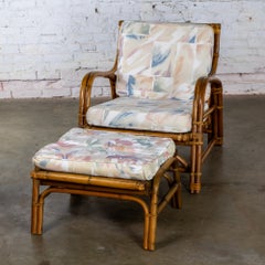 Tropical or Coastal Style Rattan Lounge Chair and Ottoman Set by Calif Asia