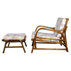 Tropical or Coastal Style Rattan Lounge Chair and Ottoman Set by Calif Asia