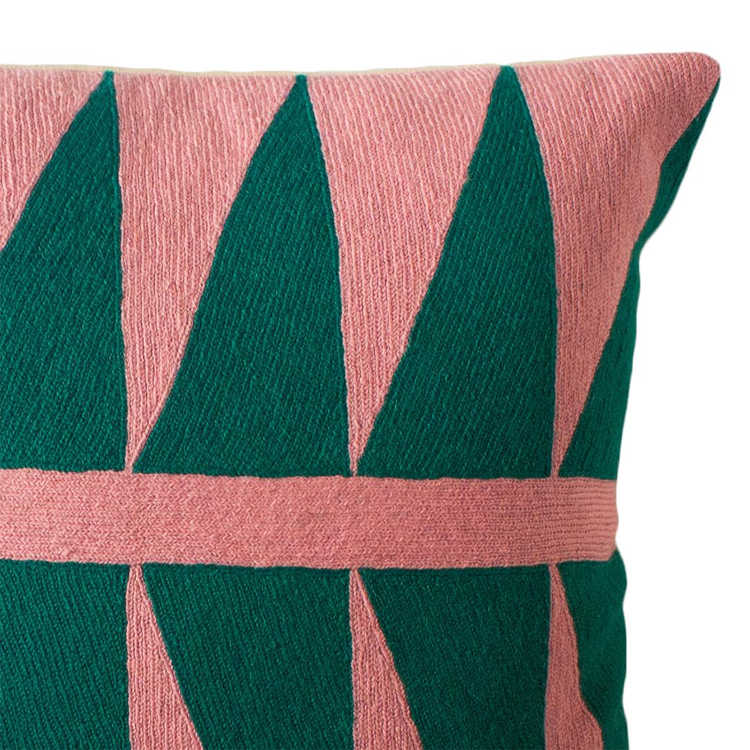 This pillow has been hand embroidered by artisans in Kashmir, India, using a traditional embroidery technique which is native to this region.

The purchase of this handcrafted pillow helps to support the artisans and preserve their craft.

We