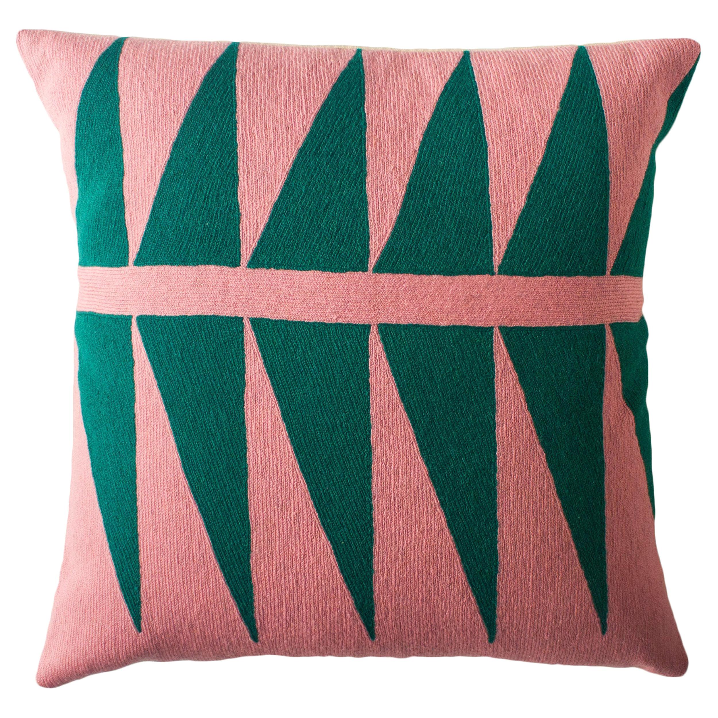 Tropical Palm Springs Emerald Hand Embroidered Modern Throw Pillow Cover