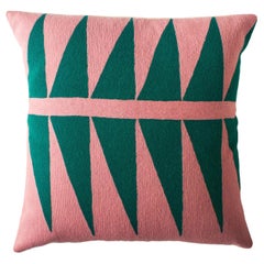 Tropical Palm Springs Emerald Hand Embroidered Modern Throw Pillow Cover