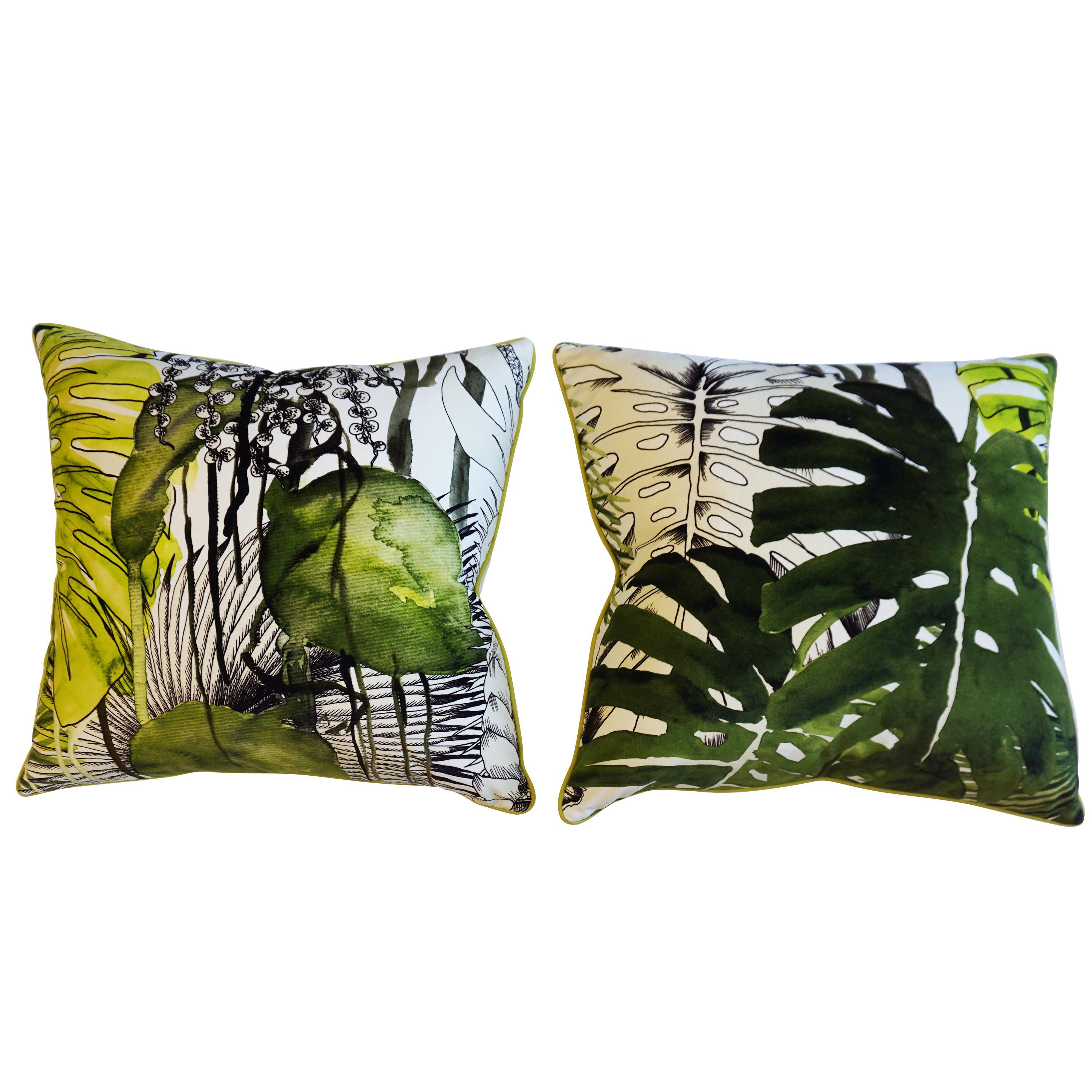 Tropical Palm Velvet Throw Pillows
