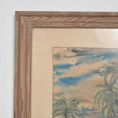 1953 Landschaft Tropisches Paradies Hawaii Kunst-Aquarell von N. KATZ