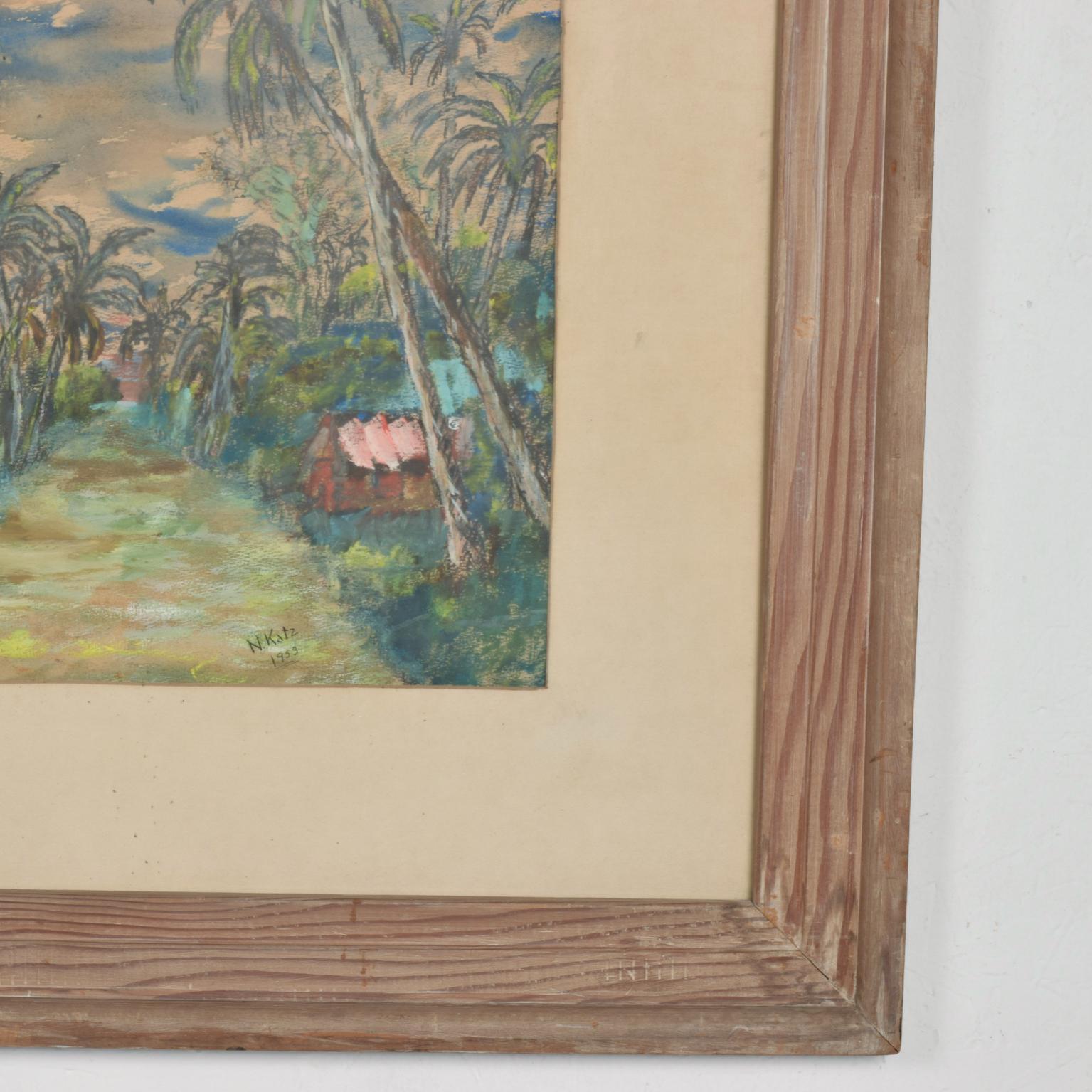 1953 Landscape Tropical Paradise Hawaii Art Watercolor by N. KATZ In Good Condition In Chula Vista, CA