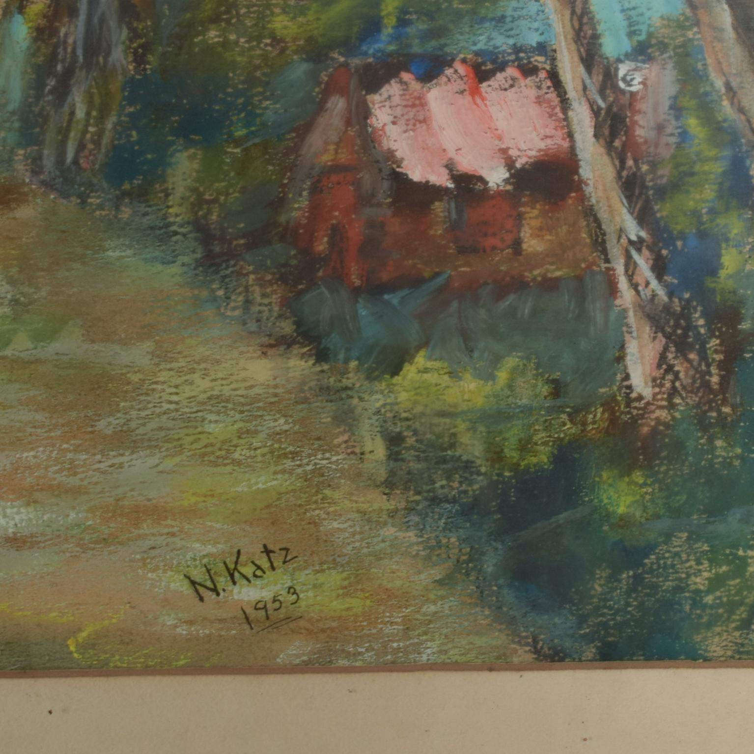 Mid-20th Century 1953 Landscape Tropical Paradise Hawaii Art Watercolor by N. KATZ