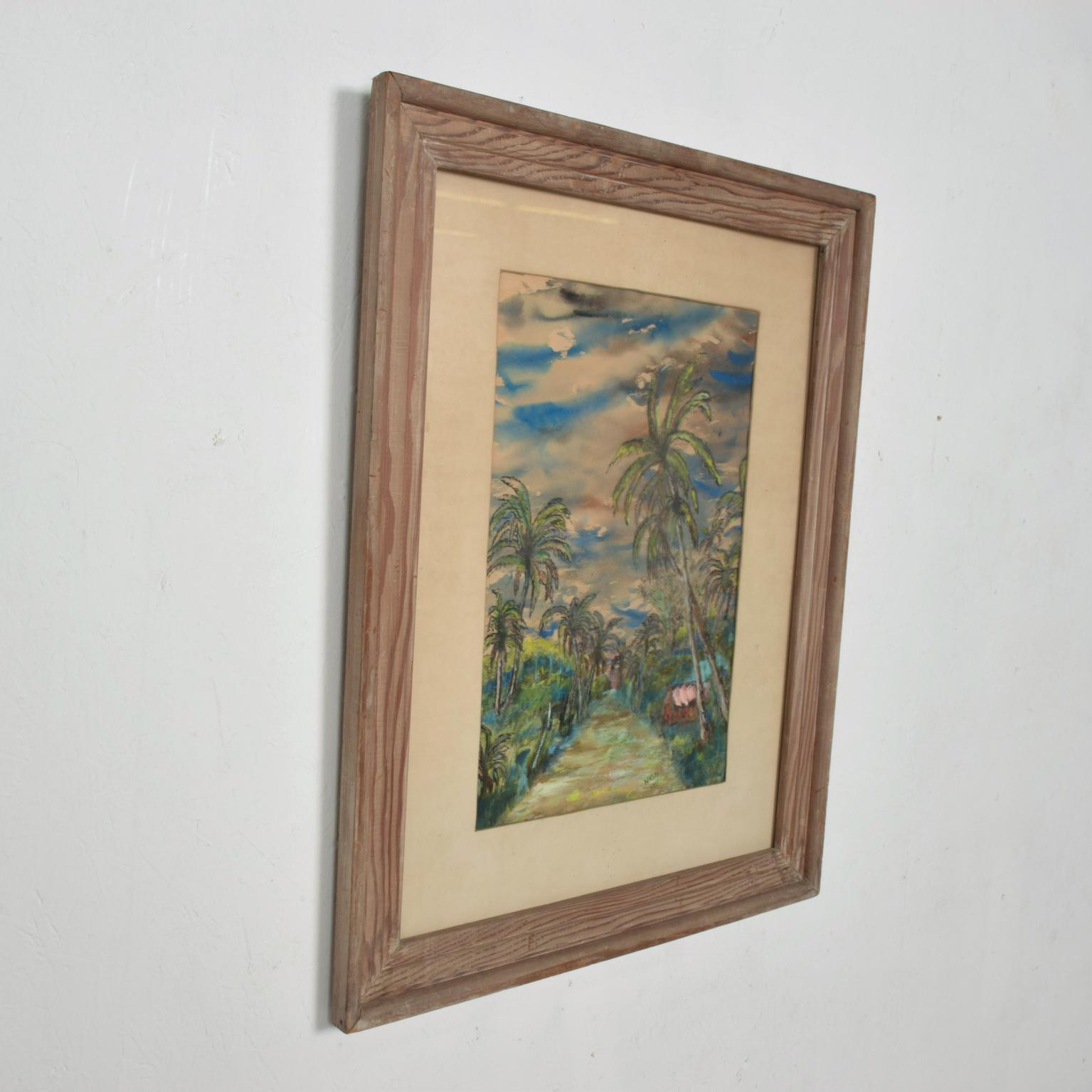 Paper 1953 Landscape Tropical Paradise Hawaii Art Watercolor by N. KATZ