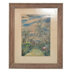 1953 Landscape Tropical Paradise Hawaii Art Watercolor by N. KATZ
