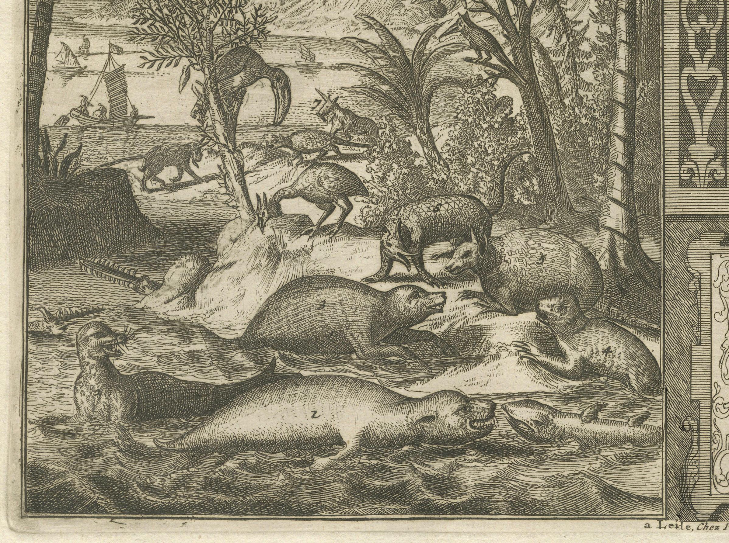 Tropisches Paradies: The Diverse Fauna of the Indies von R. De Hooghe, um 1708 (Papier) im Angebot