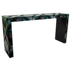 Tropical Pattern Wallpaper Covered Waterfall Console Table