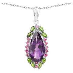 Tropical Pendant Necklace Amethyst Rhodolite Chrome Diopside 6.2 Carats