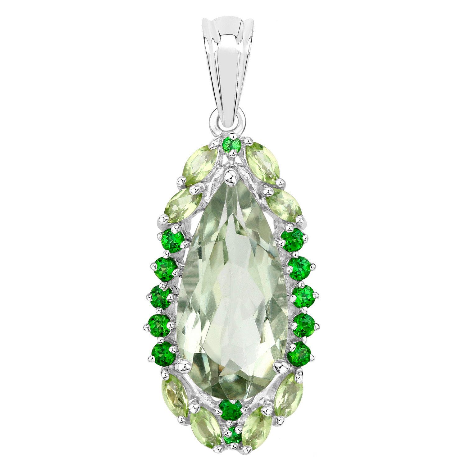 Pear Cut Tropical Pendant Necklace Green Amethyst Peridot Chrome Diopside 5.53 Carats For Sale