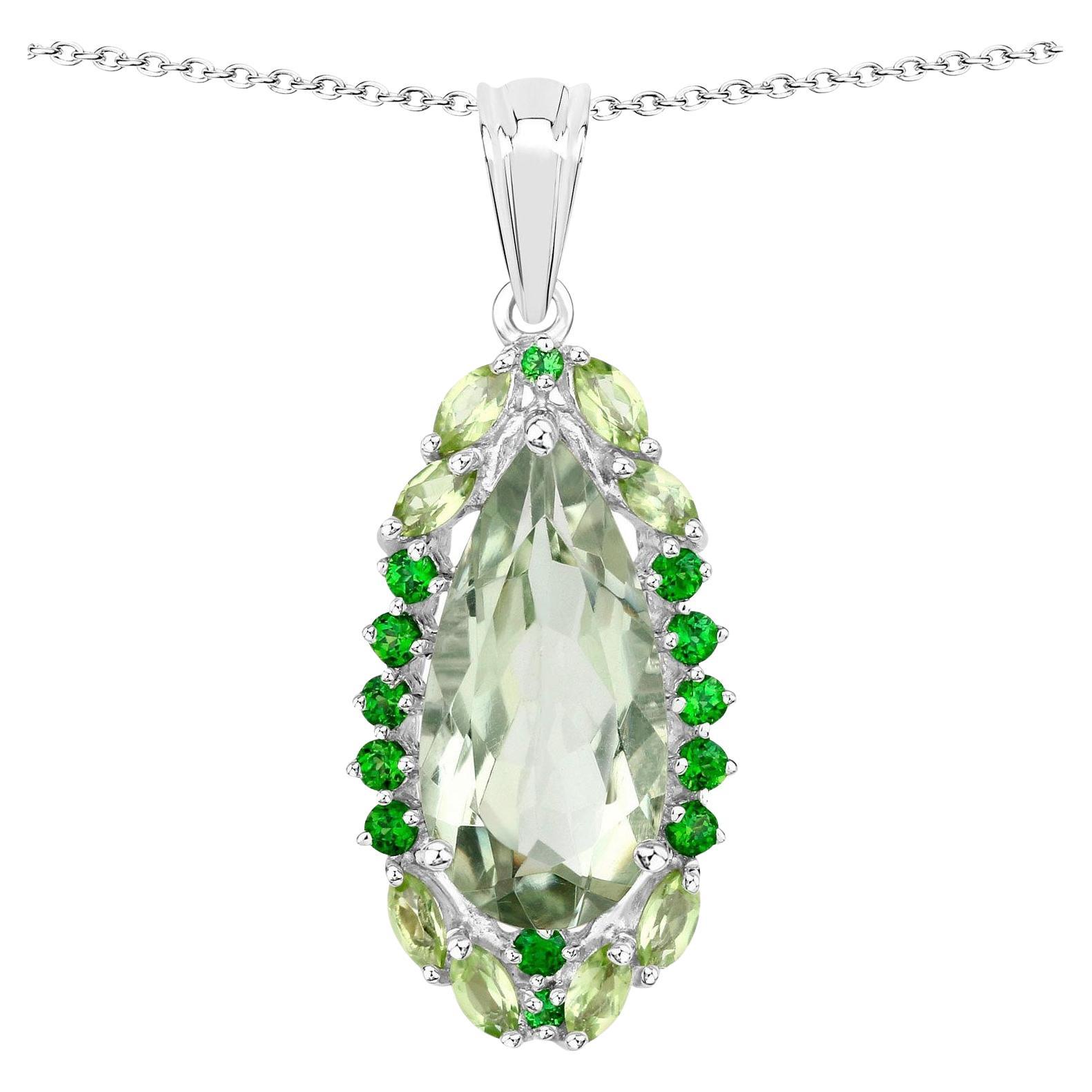 Tropical Pendant Necklace Green Amethyst Peridot Chrome Diopside 5.53 Carats For Sale