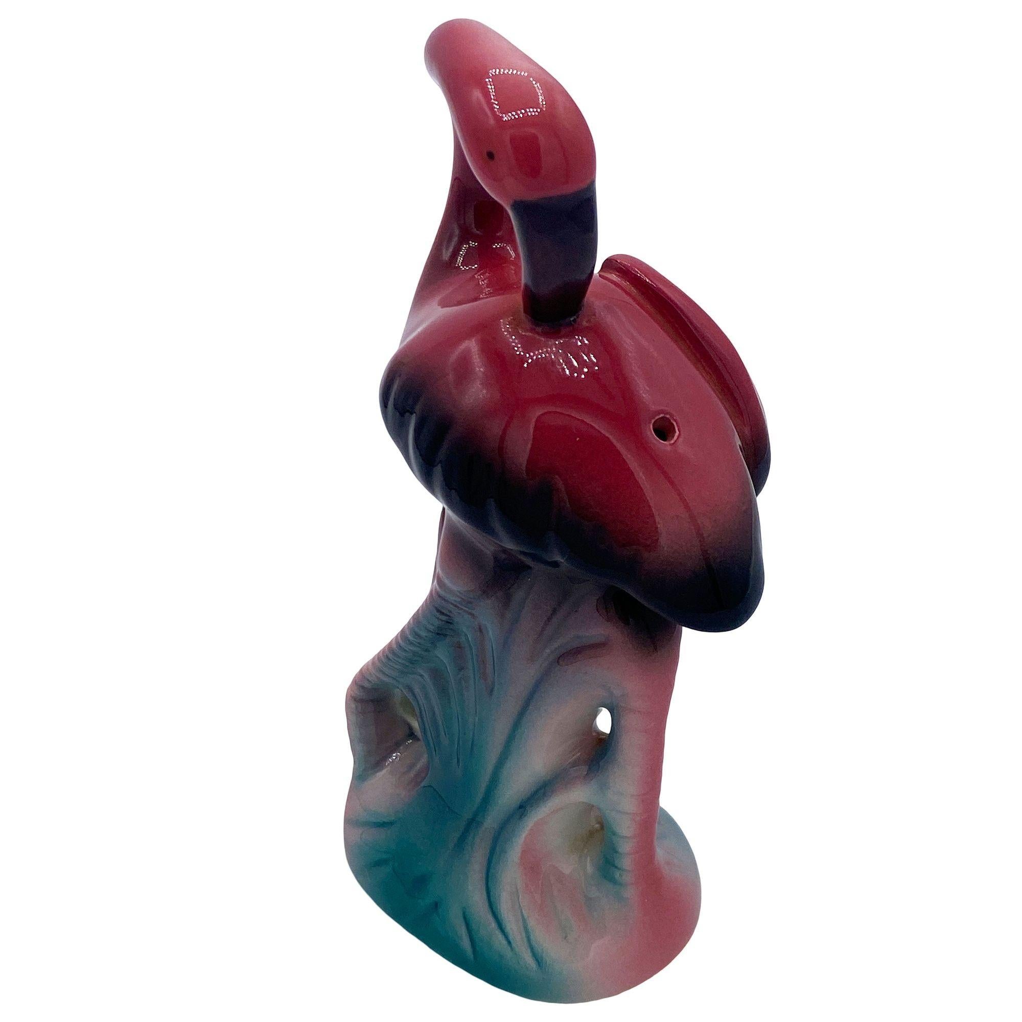 Late 20th Century Tropical Pink Flamingo Ceramic Tabletop Salt & Pepper Shaker Set For Sale