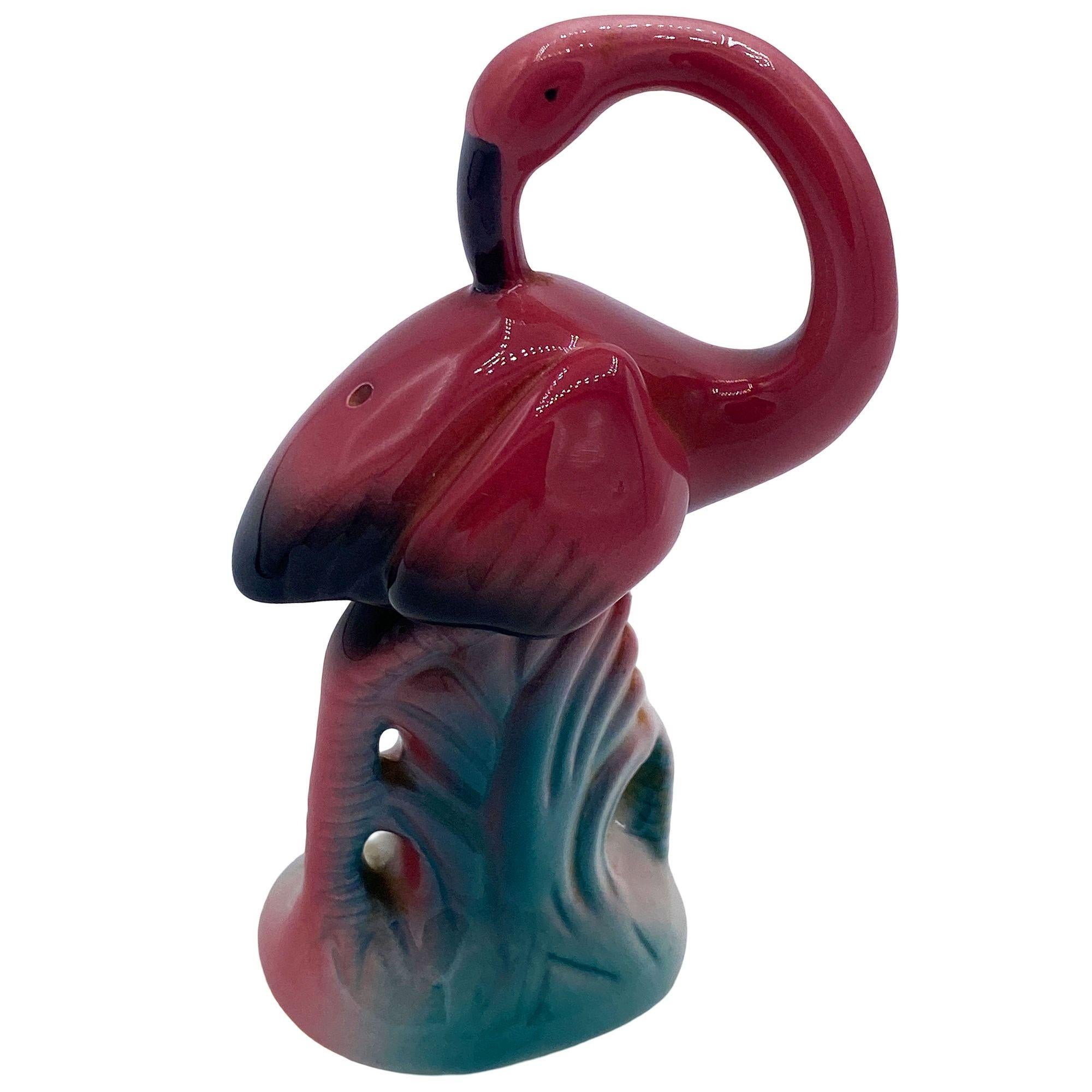 Tropical Pink Flamingo Ceramic Tabletop Salt & Pepper Shaker Set For Sale 1