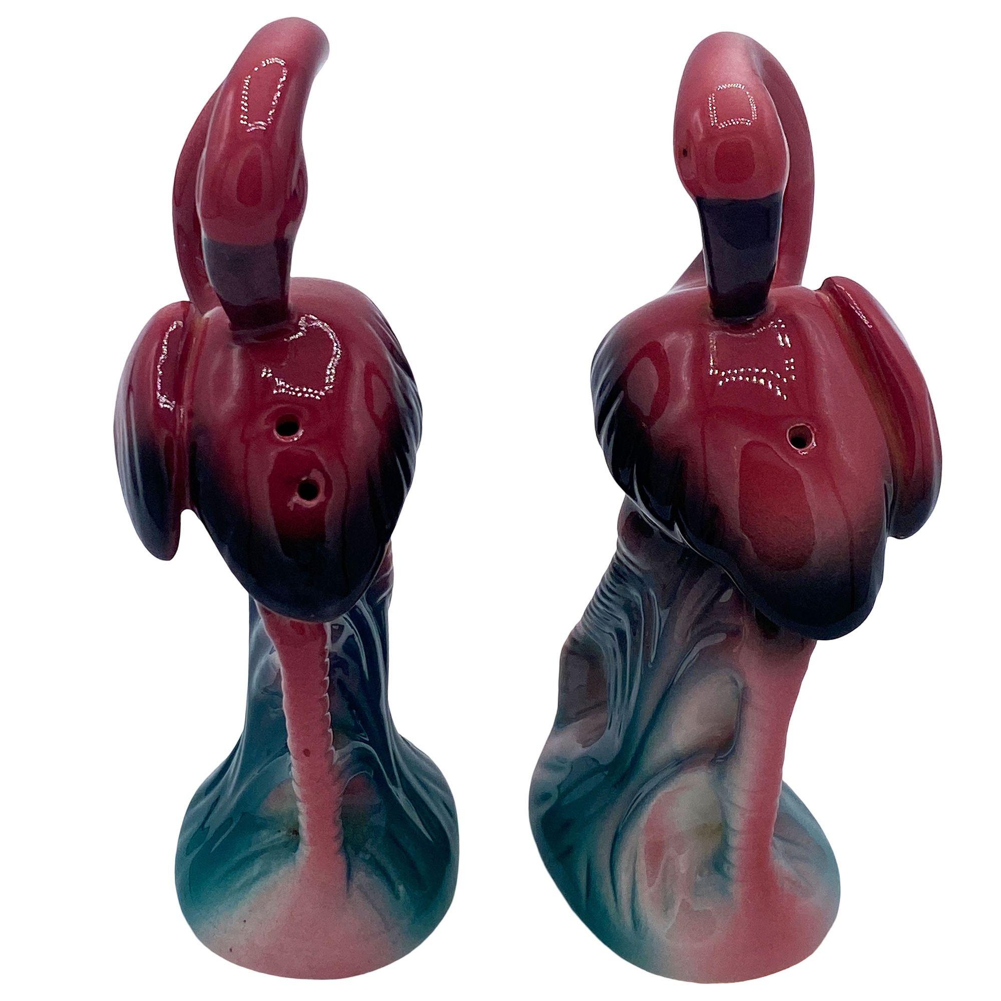 Tropical Pink Flamingo Ceramic Tabletop Salt & Pepper Shaker Set For Sale 3