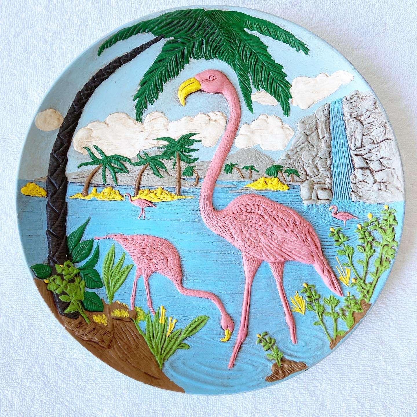 Tropical Pink Flamingo Decorative Ceramic Plate For Sale