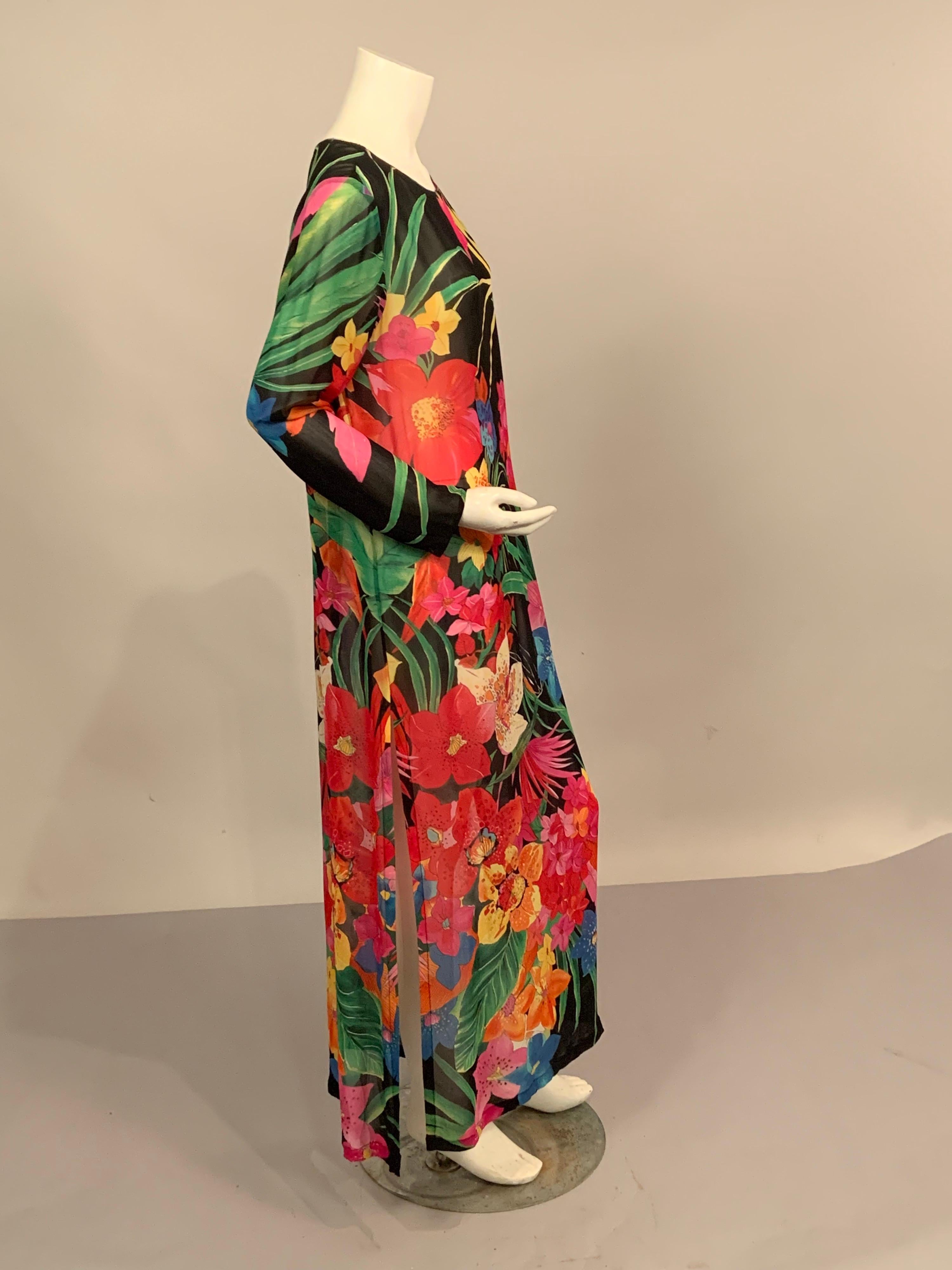 Tropical Print Silk Georgette Dress or Caftan In Excellent Condition For Sale In New Hope, PA