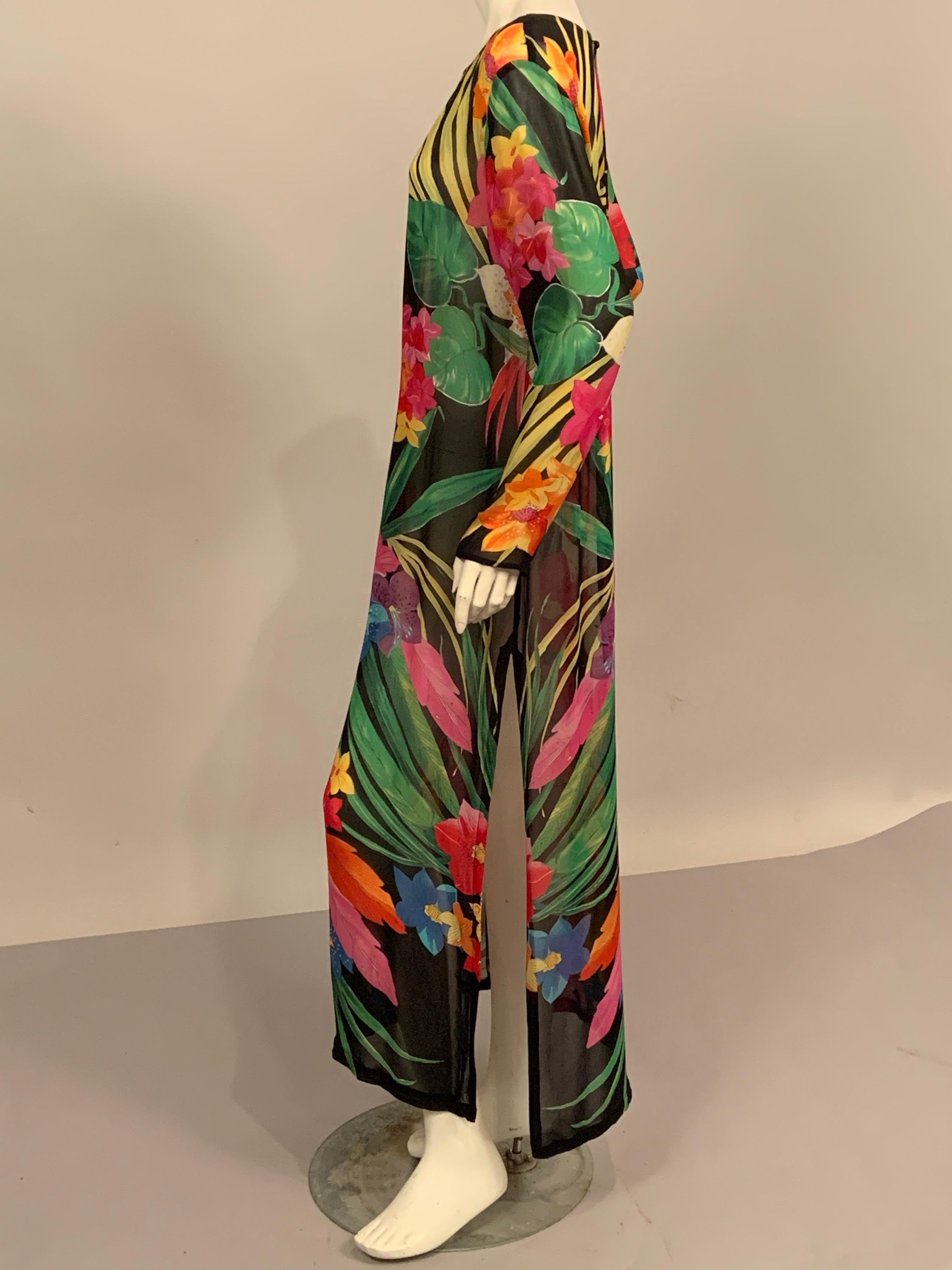 Tropical Print Silk Georgette Dress or Caftan For Sale 1