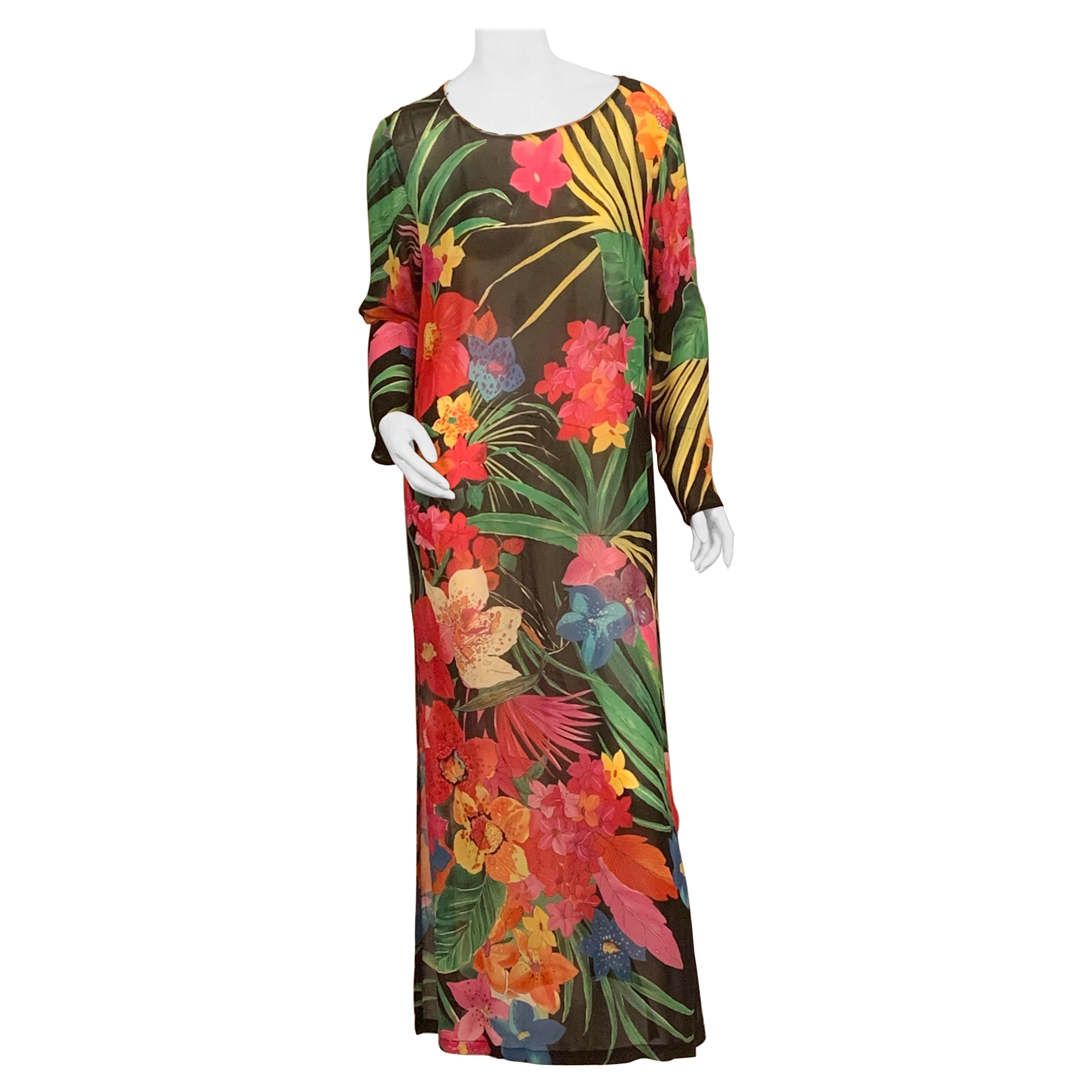 Tropisches Seiden-Georgette-Kleid oder Kaftan mit Druck