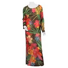 Vestito o caftano in Georgette di seta con stampa tropicale