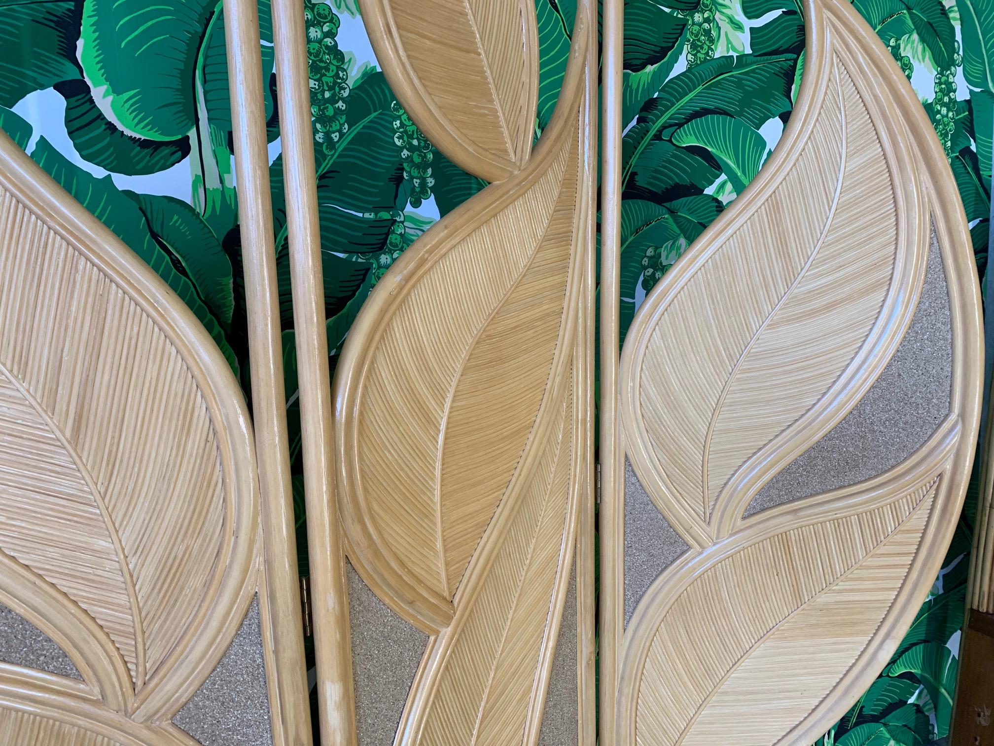 Hollywood Regency Tropical Rattan Room Divider Folding Screen