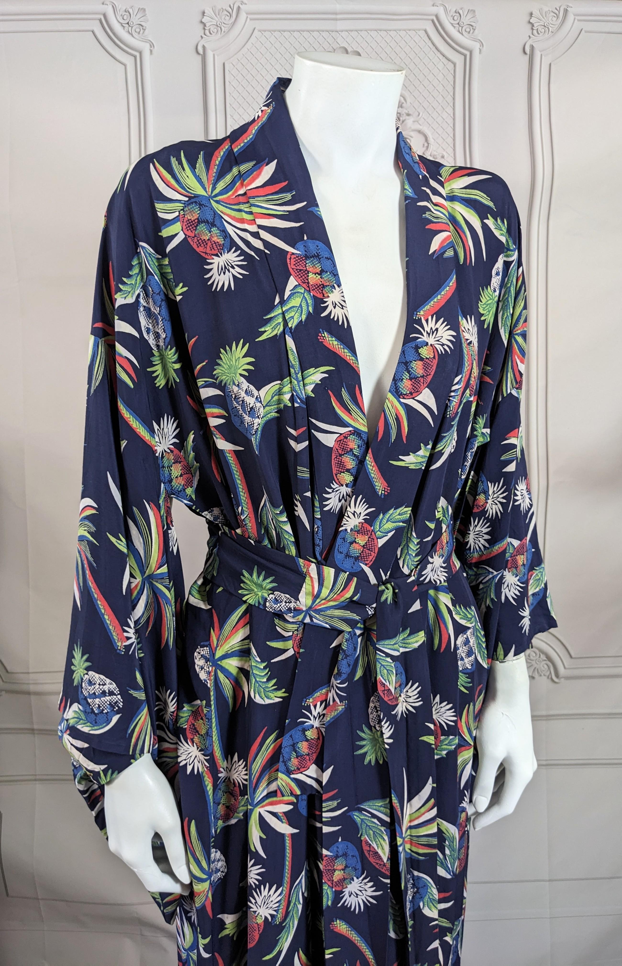 Women's Tropical Rayon Print Kimono, 1940s For Sale